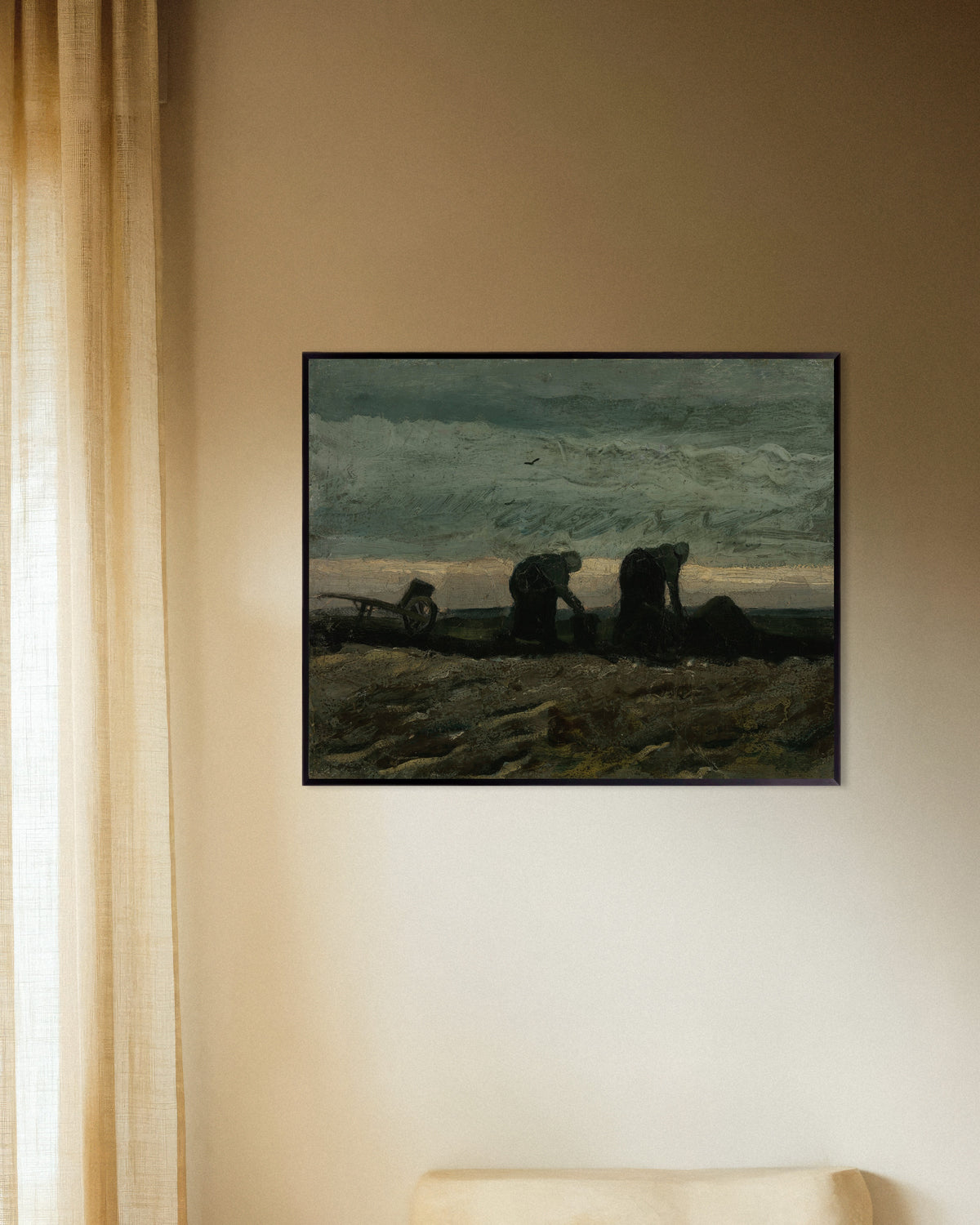 Póster de Dos mujeres en el brezal (1883), de Vincent van Gogh, con marco metálico
