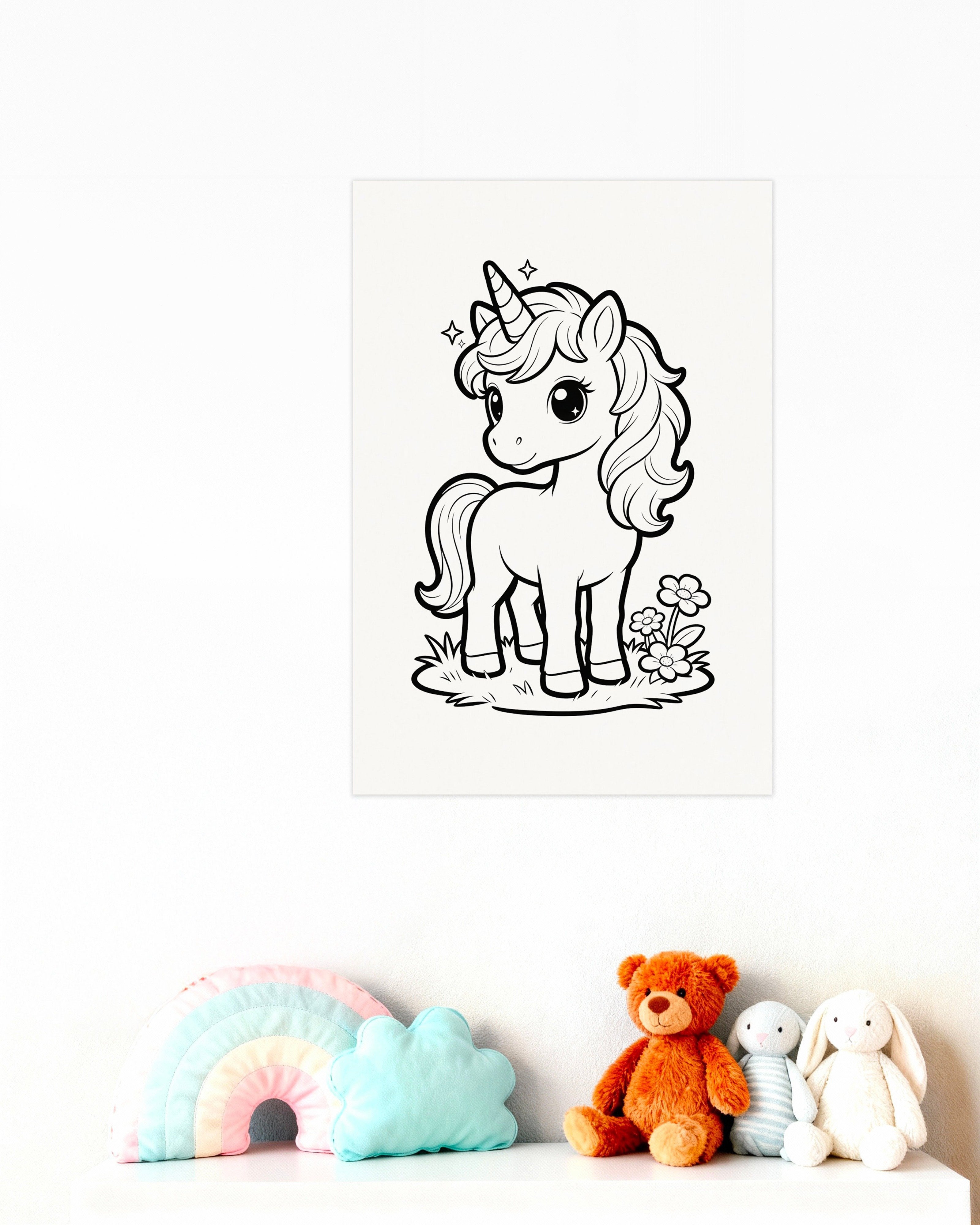 Página para colorear de unicornio para niños - pósters
