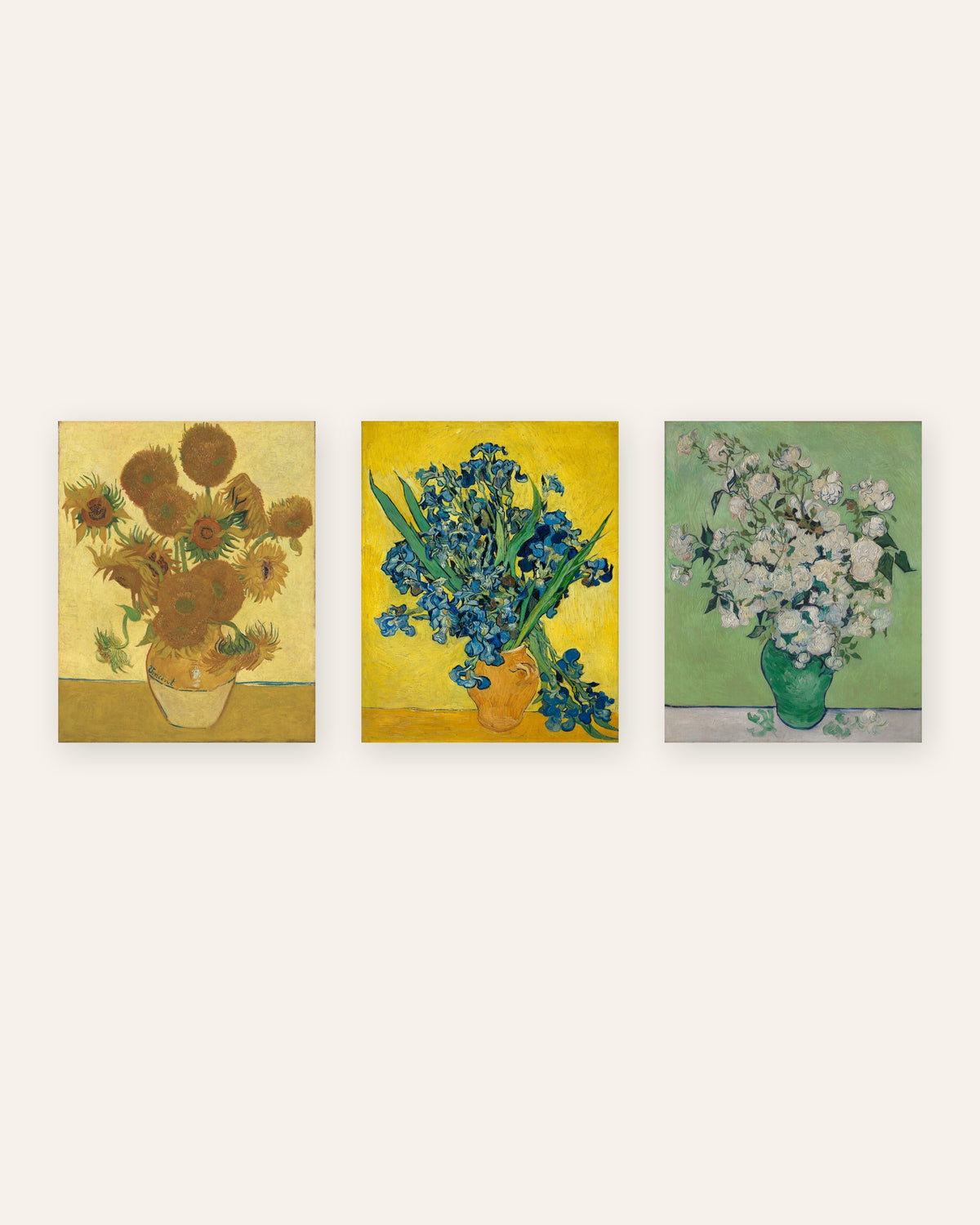 Pósters de flores de Van Gogh, conjunto de 3: Girasoles, Lirios y Rosas, sin marco