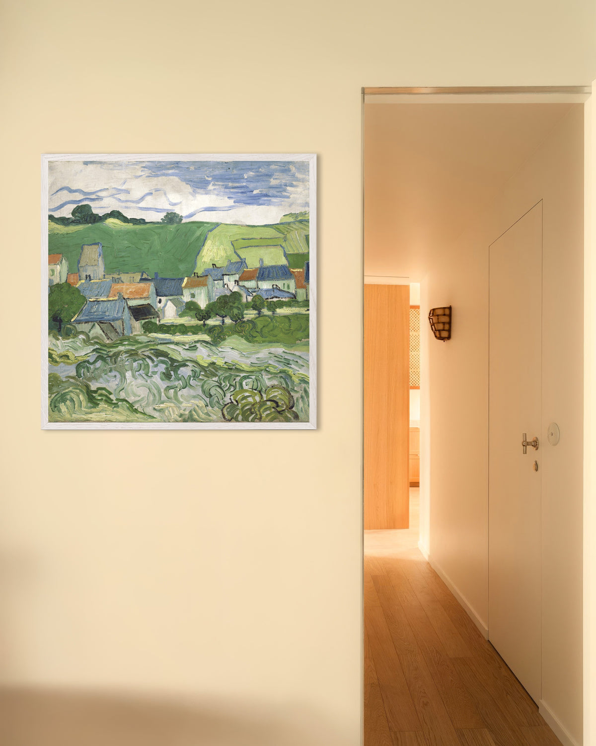 Póster de Vista de Auvers (1890), de Vincent van Gogh, con marco de madera blanca