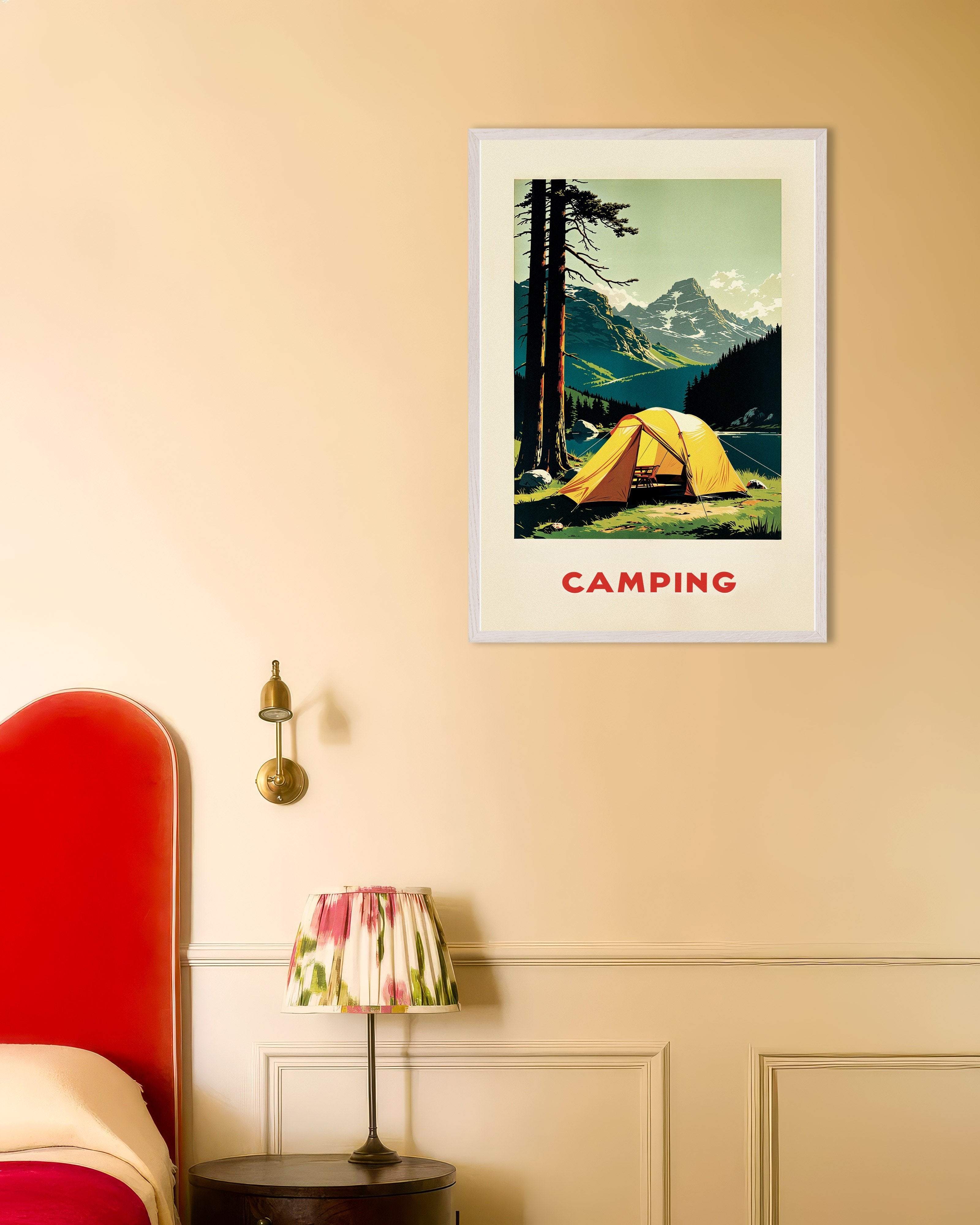 Poster of Vintage camping, mountain and nature - Poster, with white wooden frame