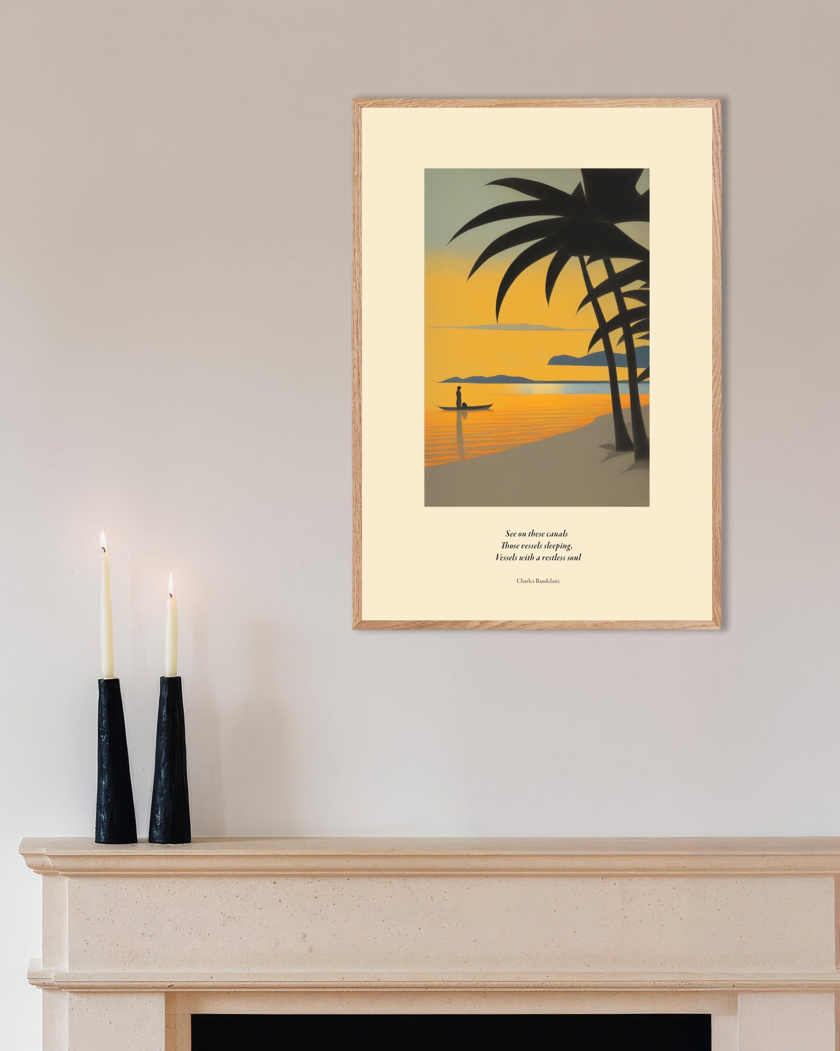 Poster of Wandering ships, Baudelaire, with natural wooden frame