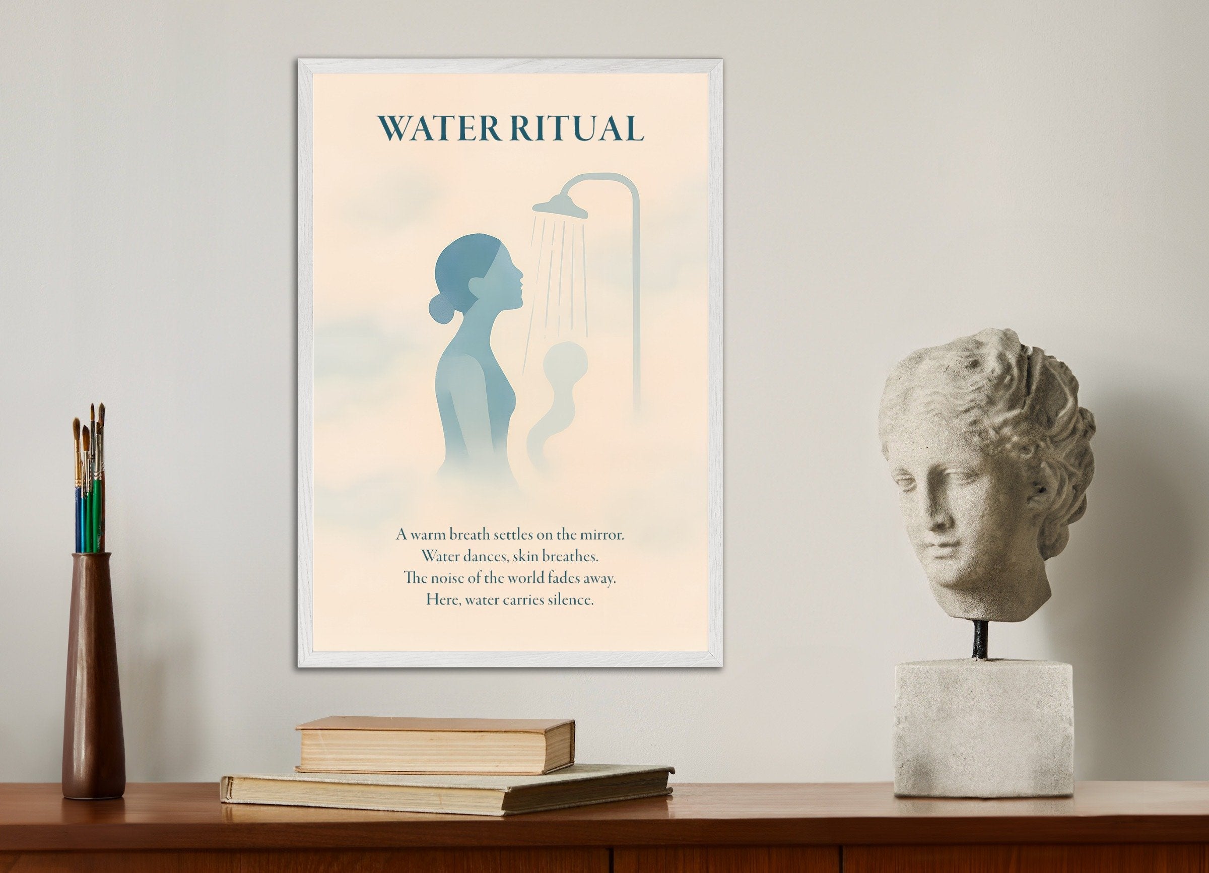 Poster of Water Ritual Art Print – Calm Bathroom Poster, with white wooden frame