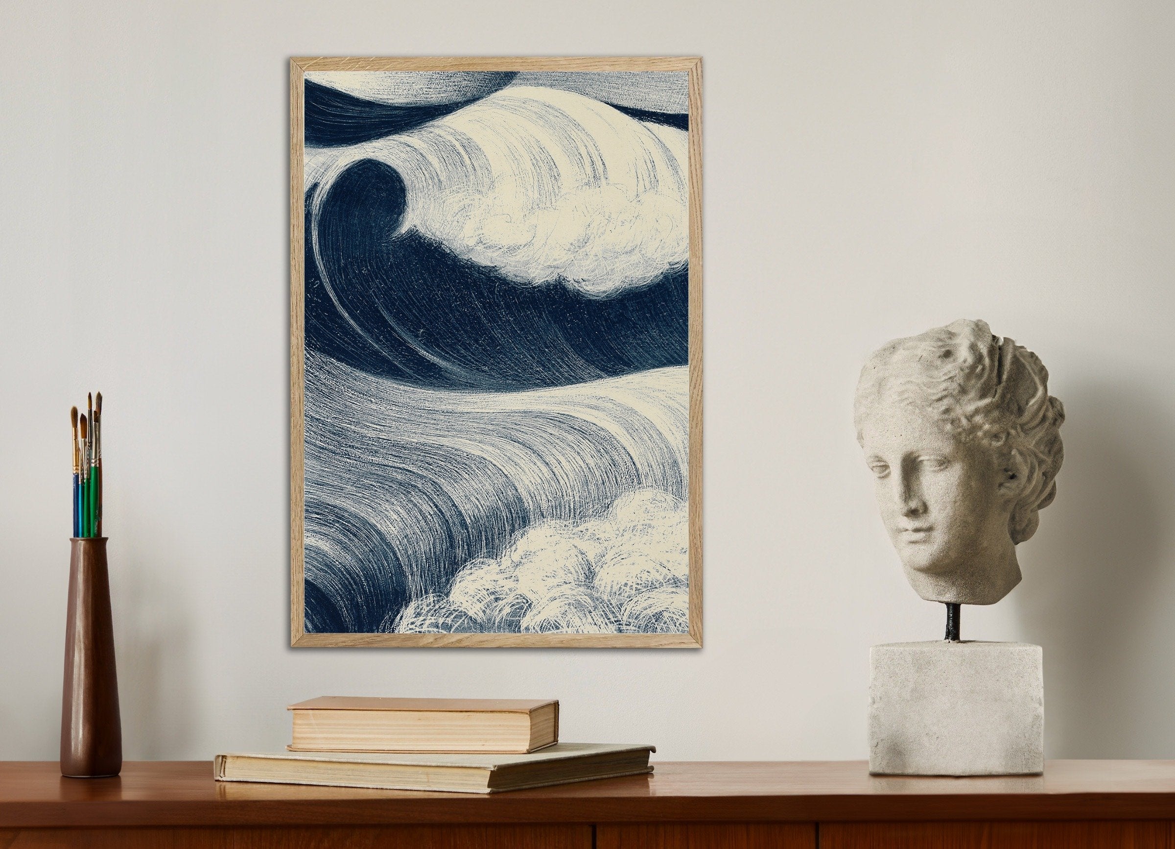 Poster of Wave Poster, with natural wooden frame