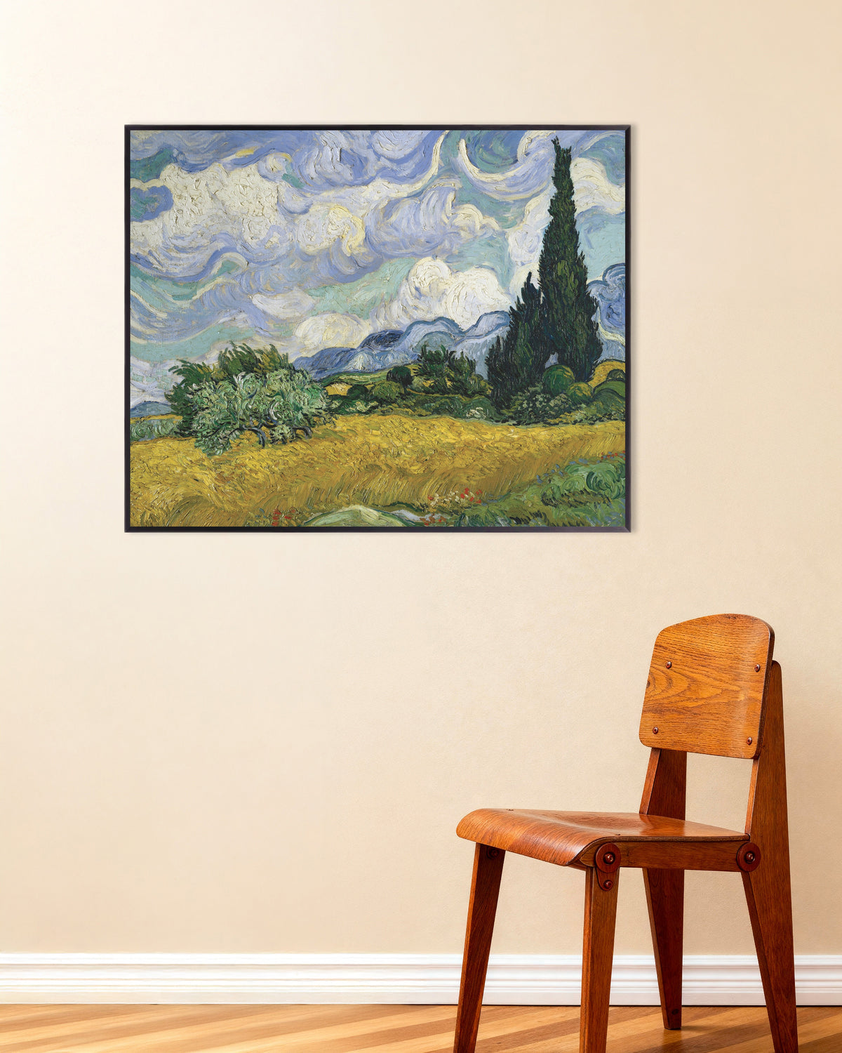 Póster de Campo de trigo con cipreses (1889), de Vincent van Gogh, con marco metálico
