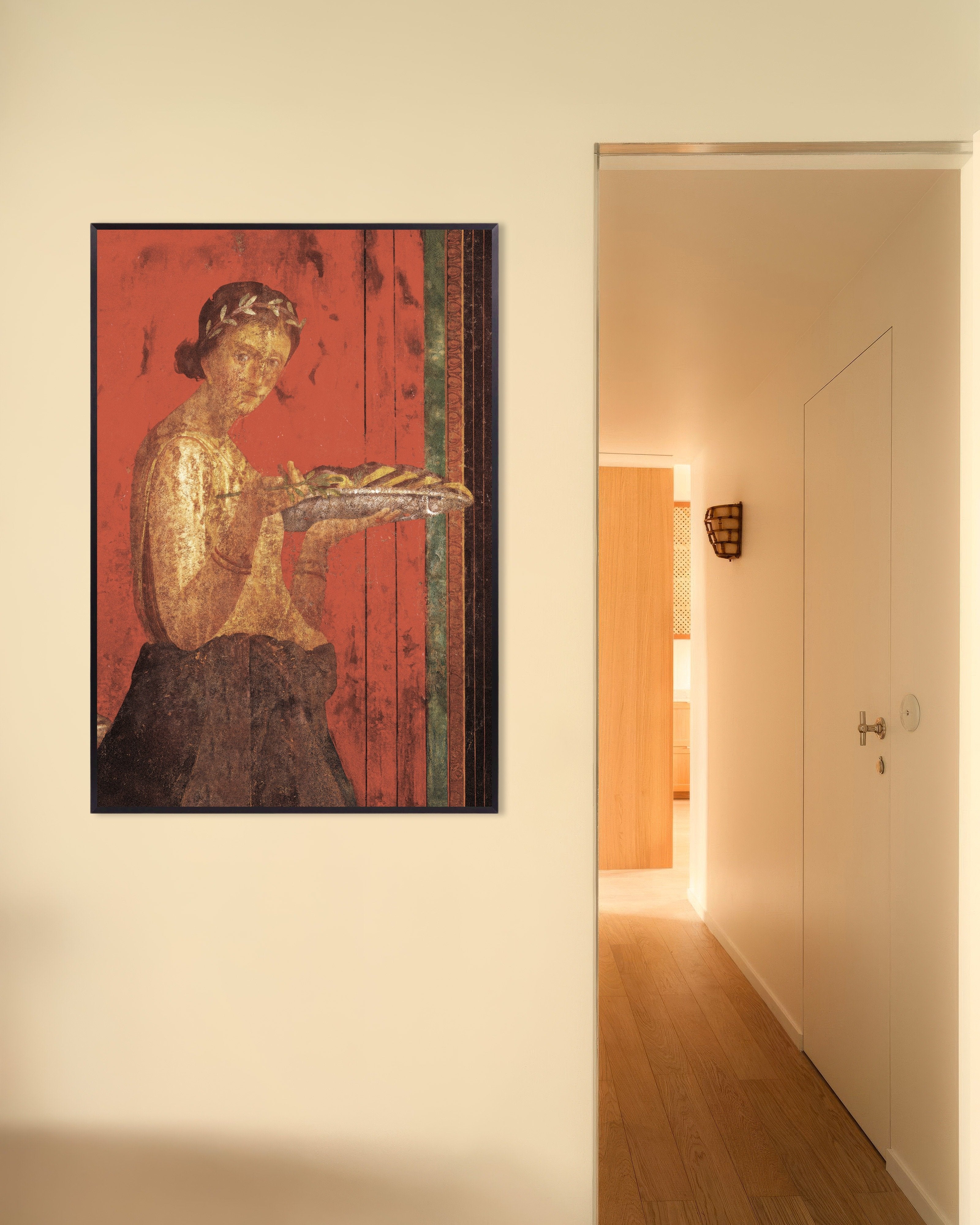 Poster of Woman with wreath fresco poster from Pompeii, with metal frame