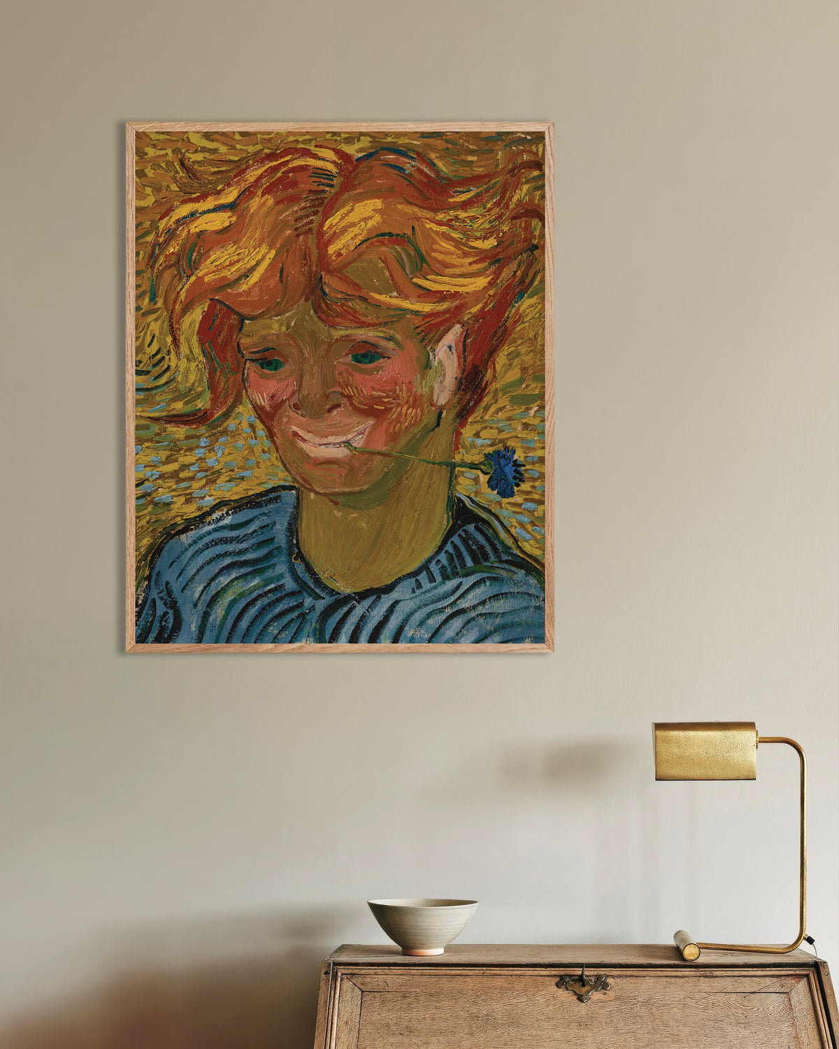 Póster de Joven con aciano (1890), de Vincent van Gogh, con marco de madera natural