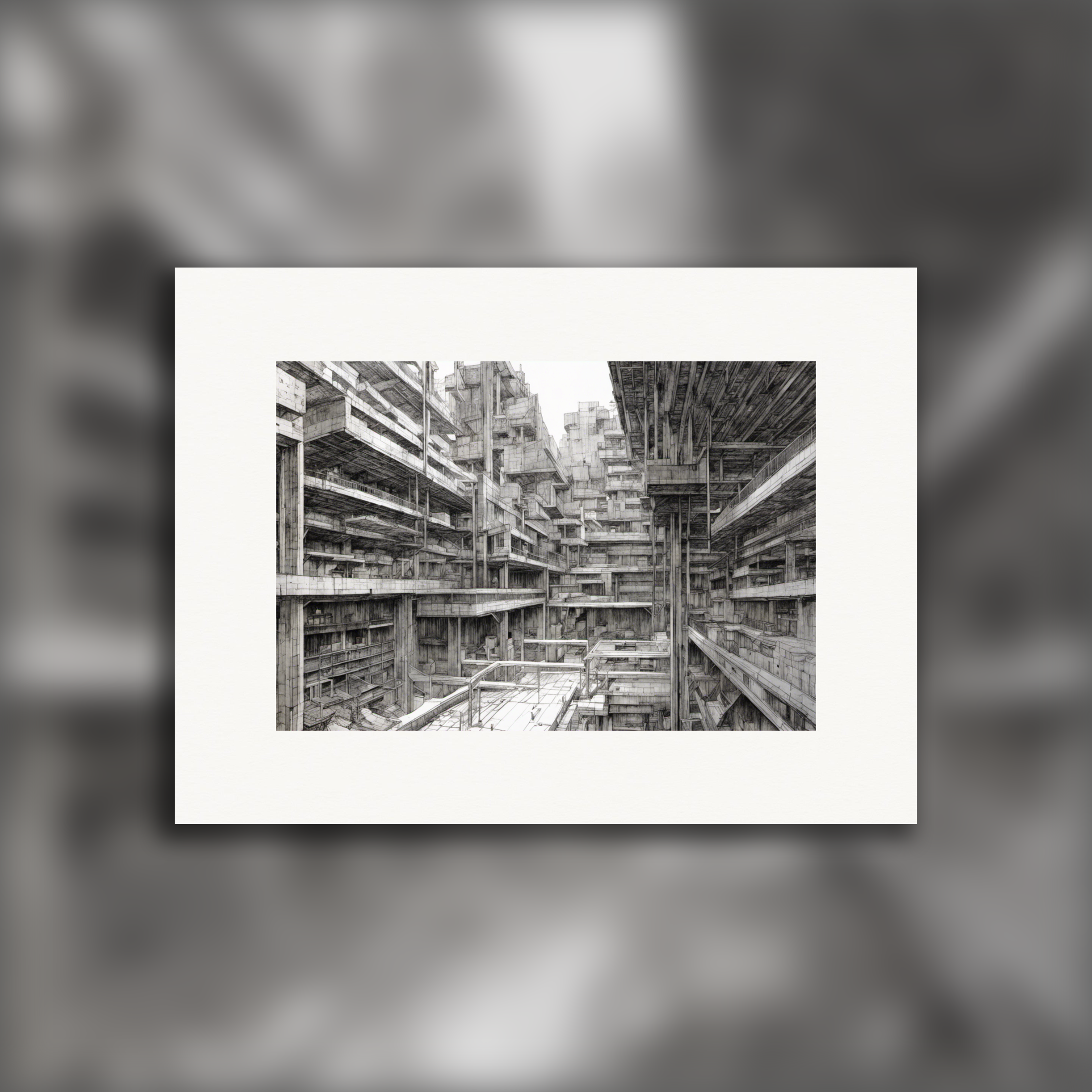 Manga ciberpunk contemporáneo en negro, edificios - Póster