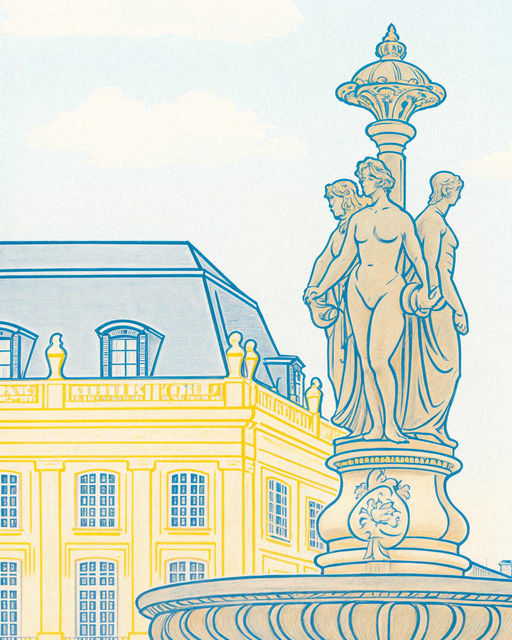 Póster de Burdeos – Impresión artística de la Place de la Bourse y la fuente en suaves pasteles