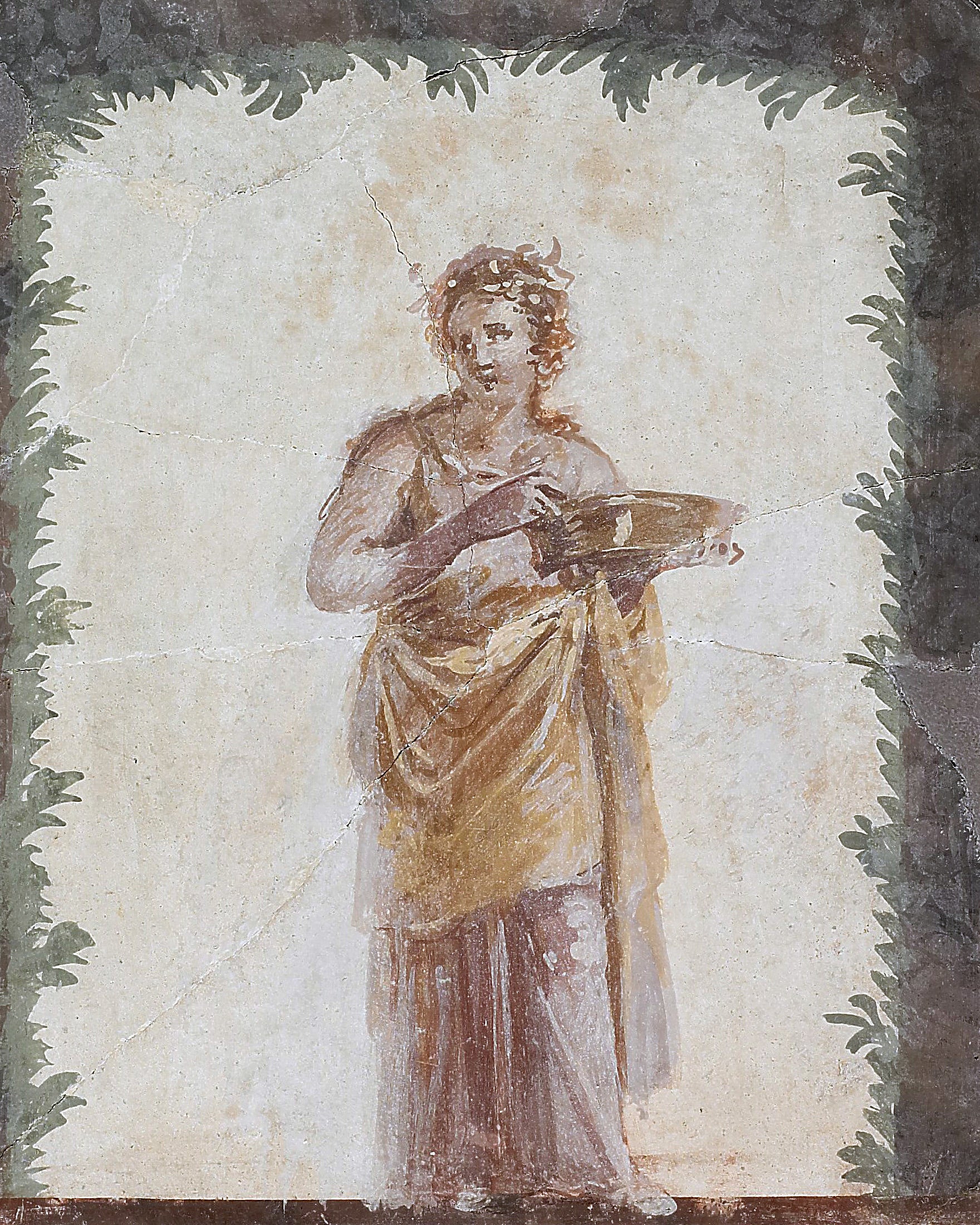 Fragmento de Fresco de Pompeya con Ménade y Pavo Real Lámina Decorativa Póster