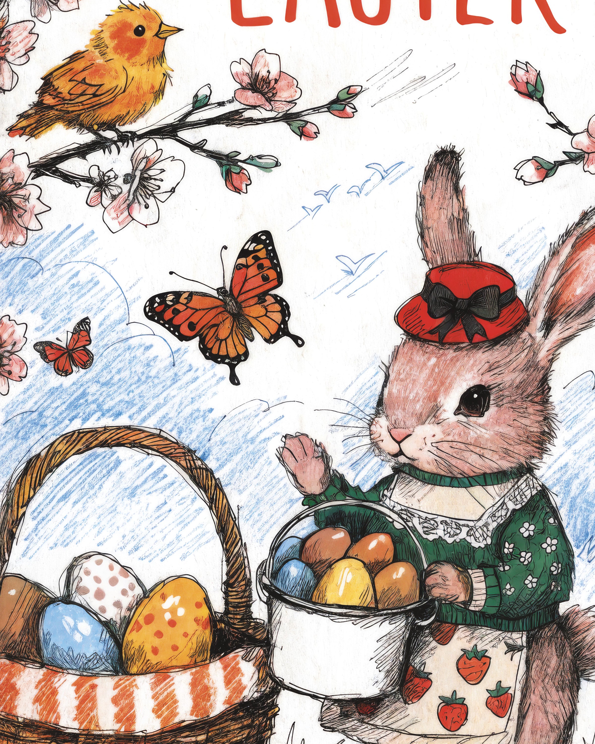 Póster Conejito de Pascua Feliz en Jardín Florido