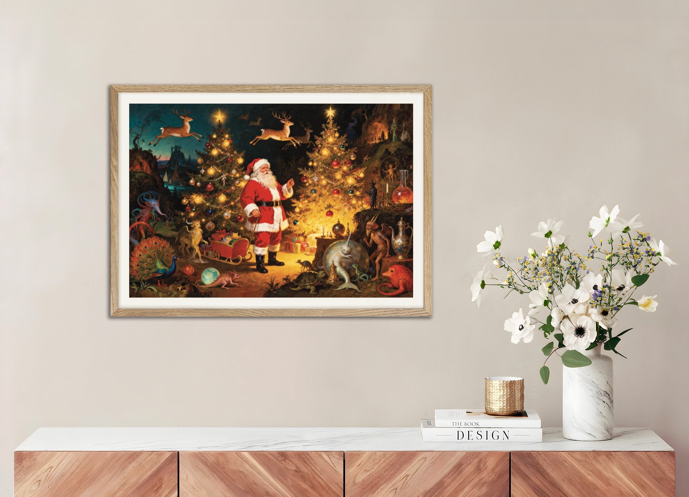 Poster of A strange and fantastic Christmas poster, with natural wooden frame