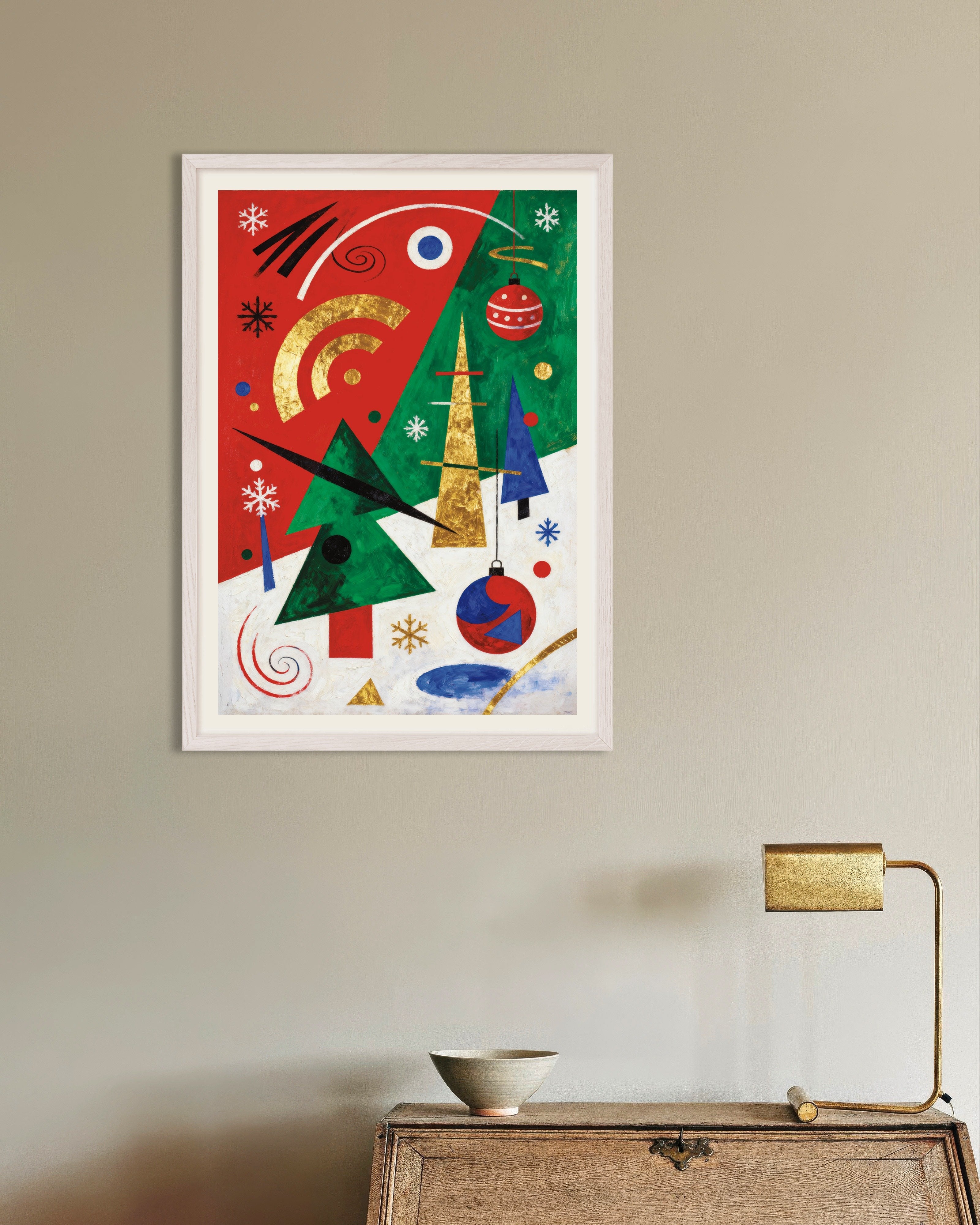 Poster of Abstract Christmas art print, with white wooden frame