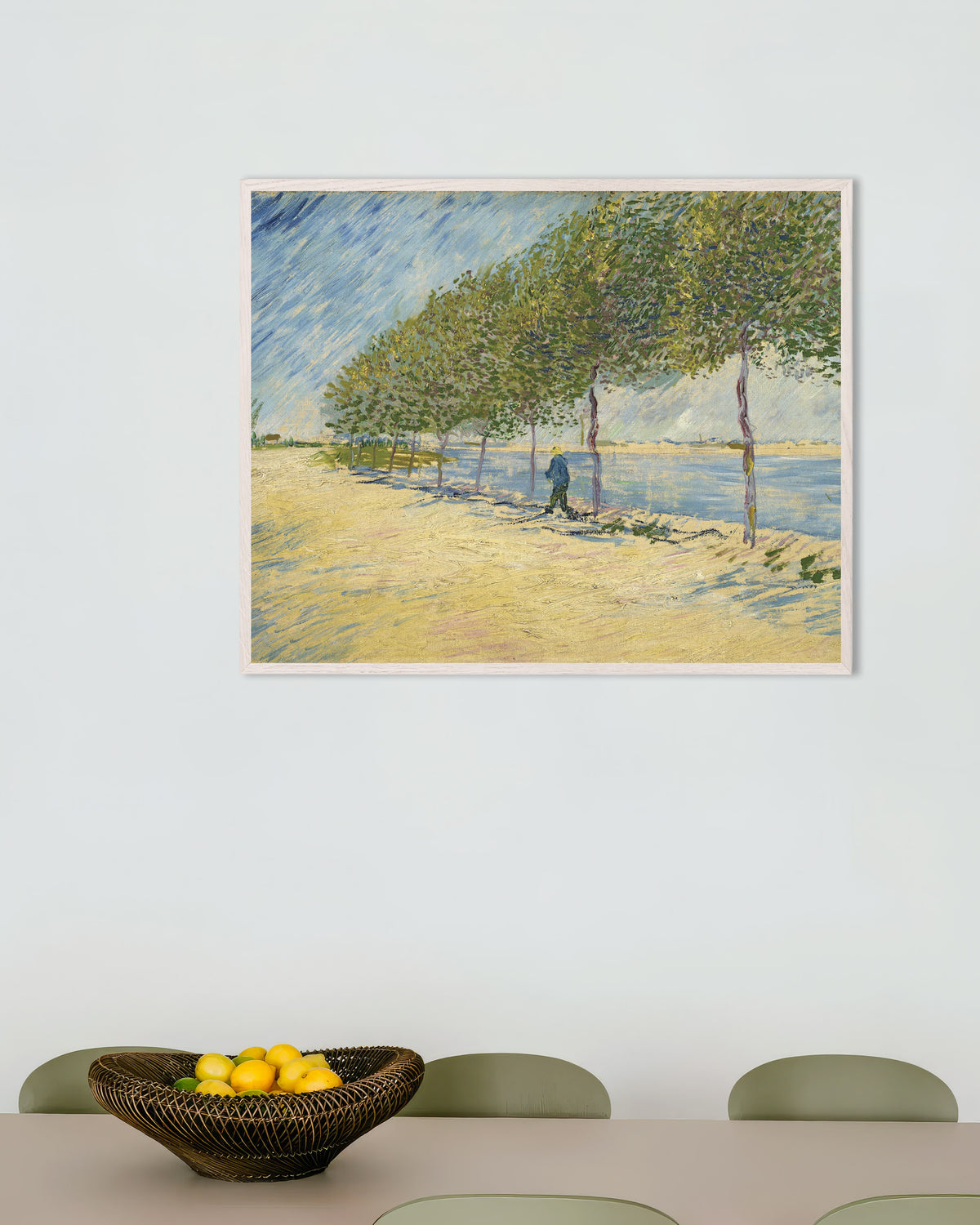 Póster de A orillas del Sena (1887), de Vincent van Gogh, con marco de madera blanca