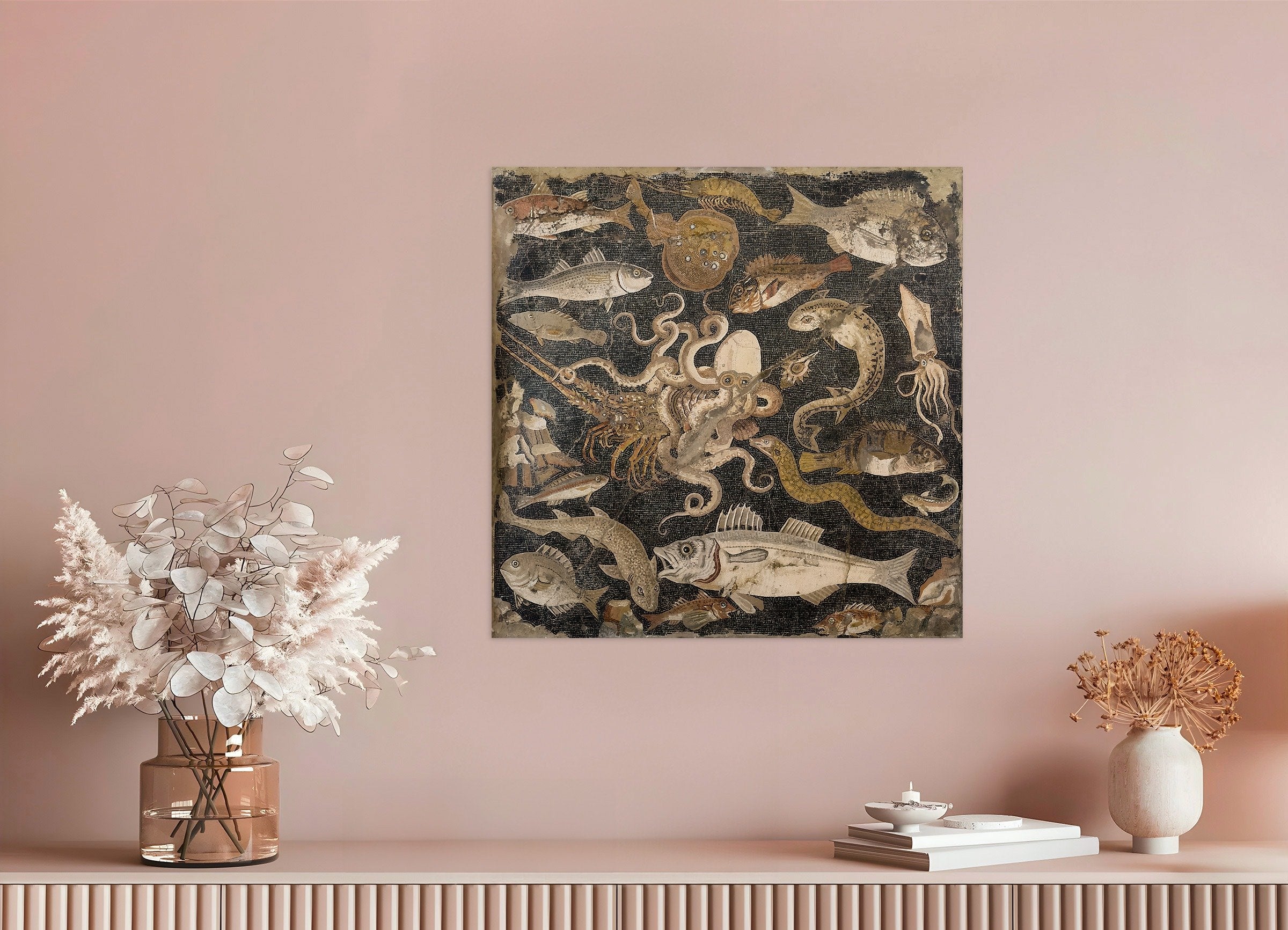 Poster of Ancient Pompeii Marine Life Mosaic - Roman Sea Creatures Art Print