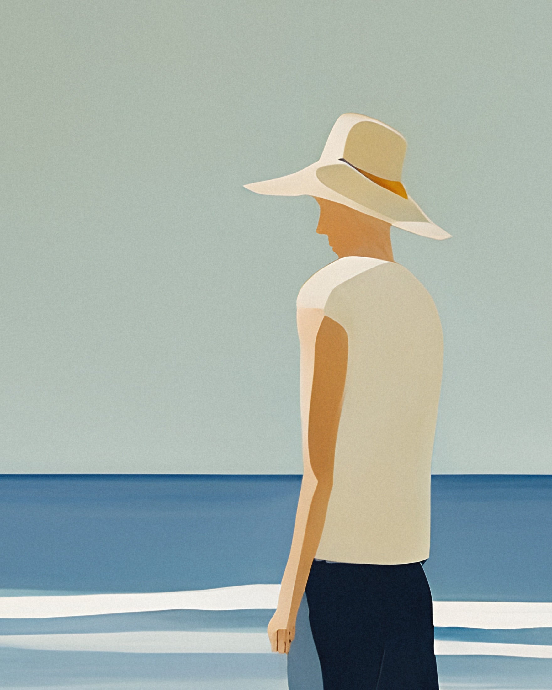 André en la playa, retrato - Lámina decorativa costera minimalista Póster