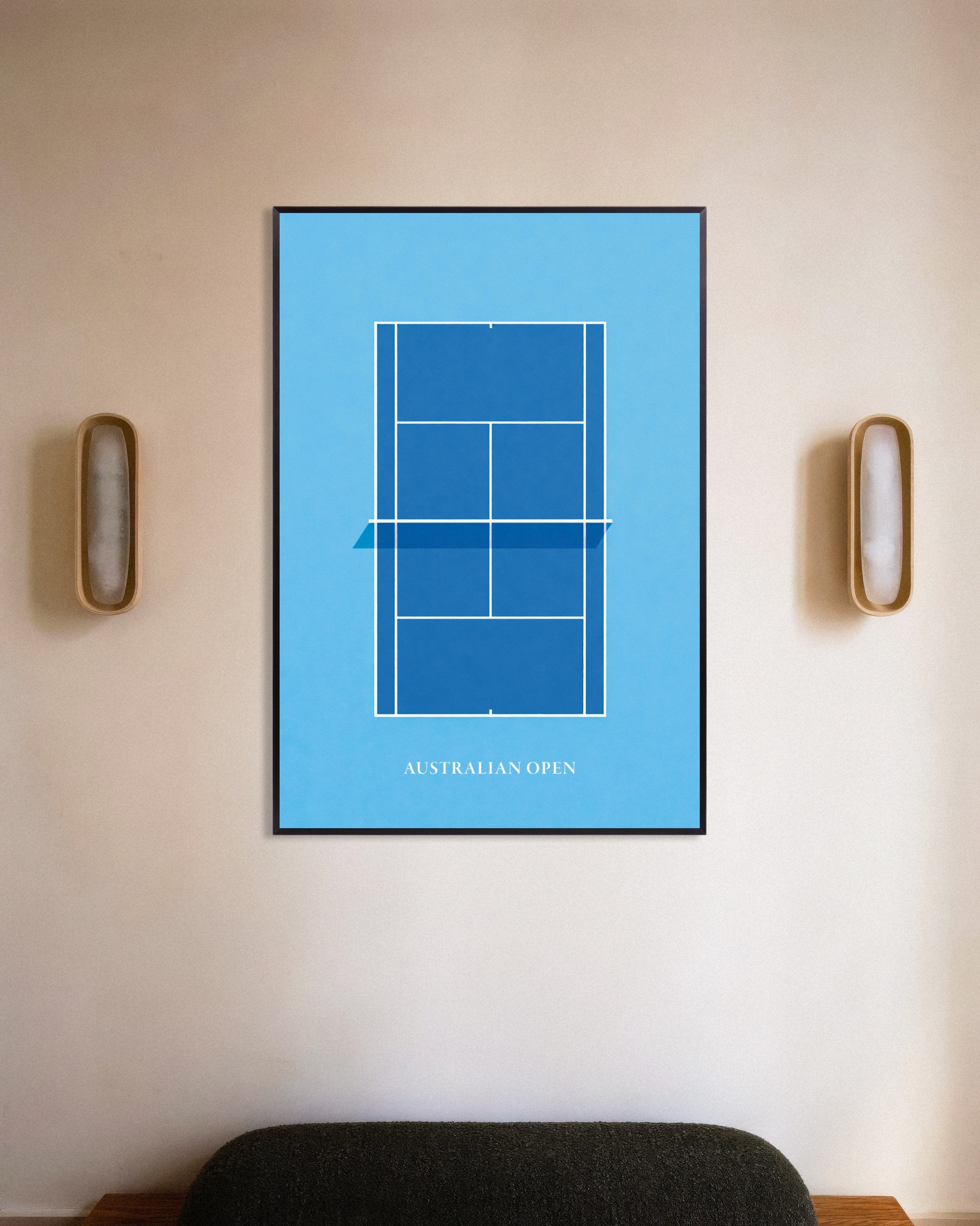 Poster of Australian Open tennis poster – Minimalist blue court art print, with metal frame