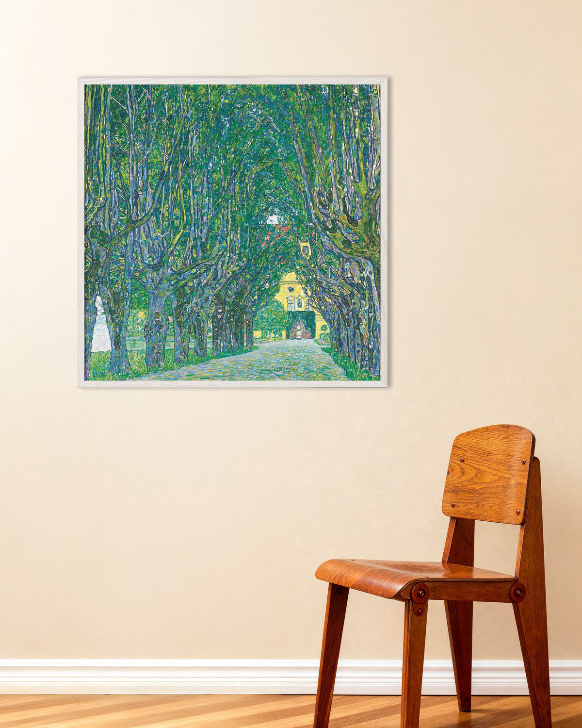 Póster Avenida hacia el castillo de Kammer (1912), de Gustav Klimt, con marco de madera blanca