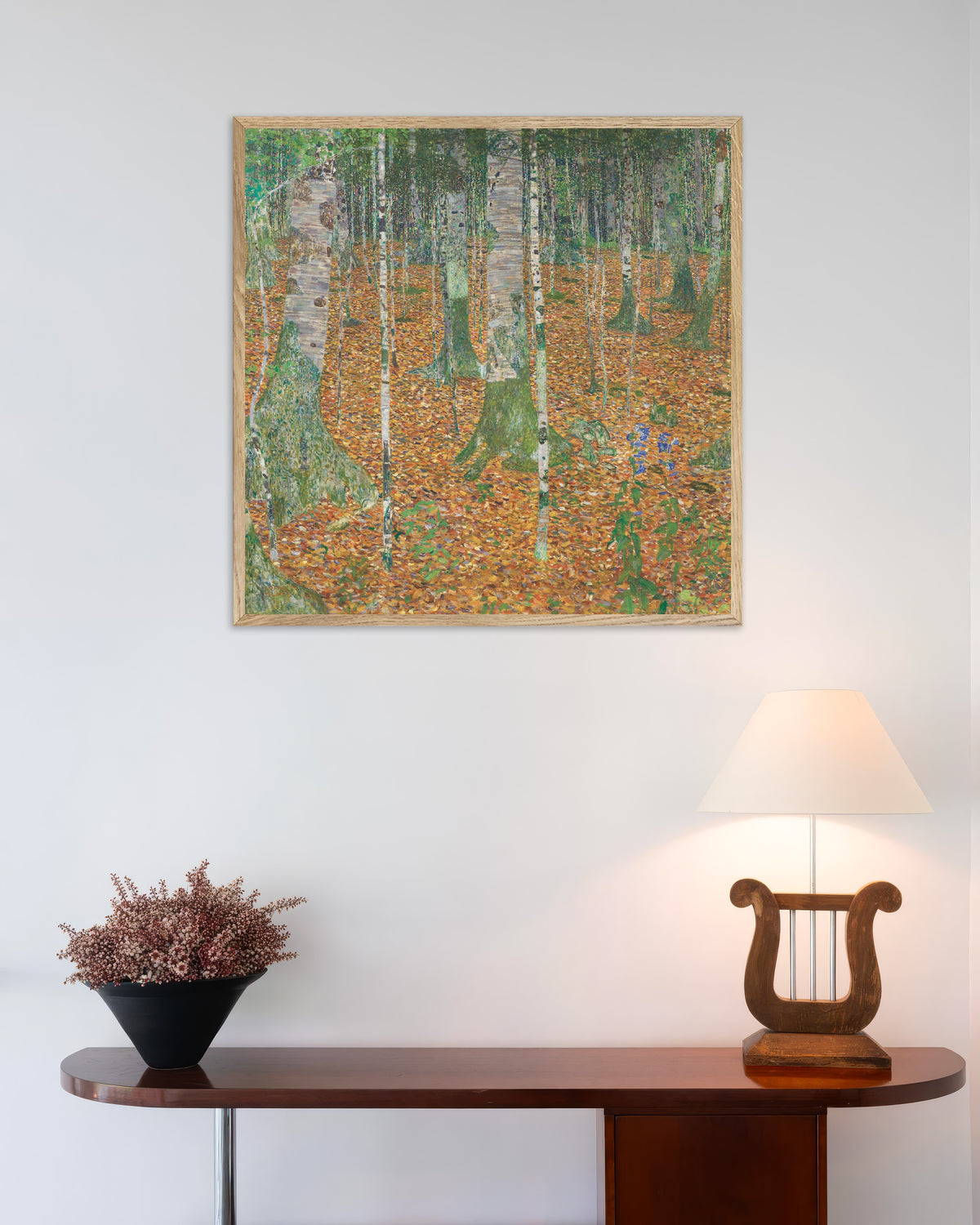 Póster Bosque de abedules (1903), de Gustav Klimt, con marco de madera natural