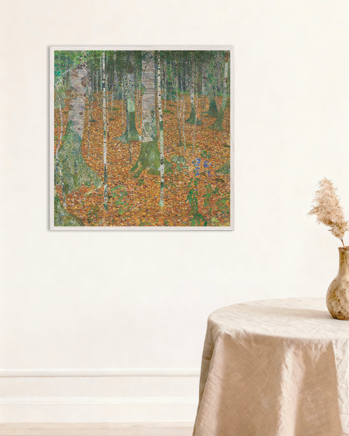 Póster Bosque de abedules (1903), de Gustav Klimt, con marco de madera blanca