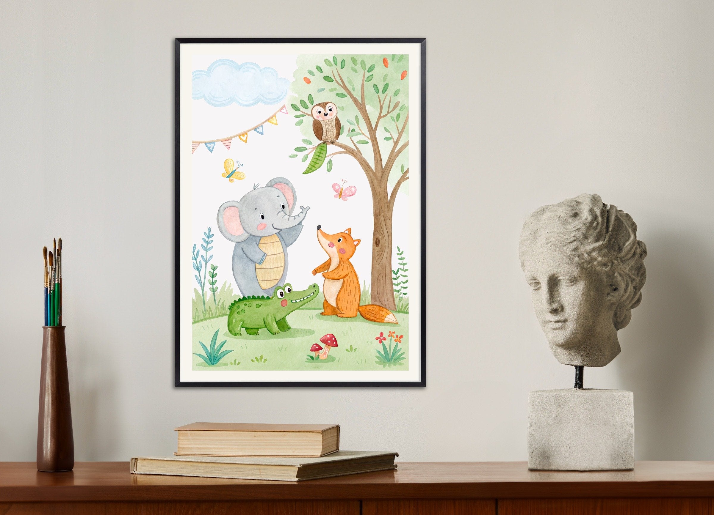 Poster of Birthday Party Animals Poster - Nursery Birthday Decoration, with metal frame