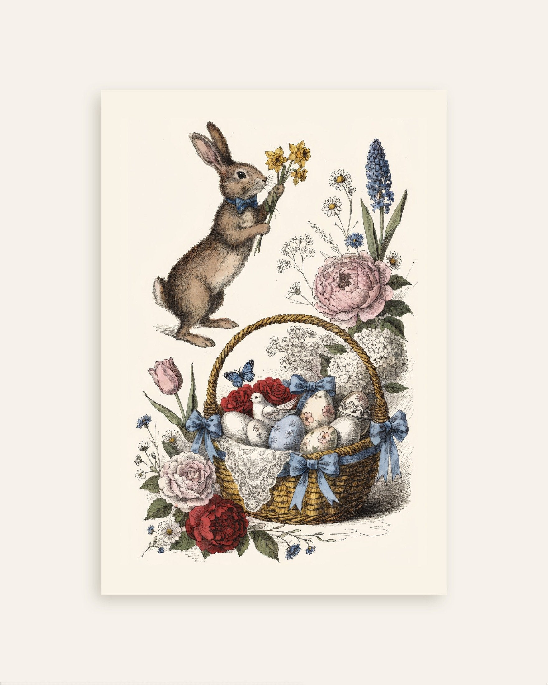 Poster of Bow-Tie Bunny with Easter Basket Art Print, thumbnail