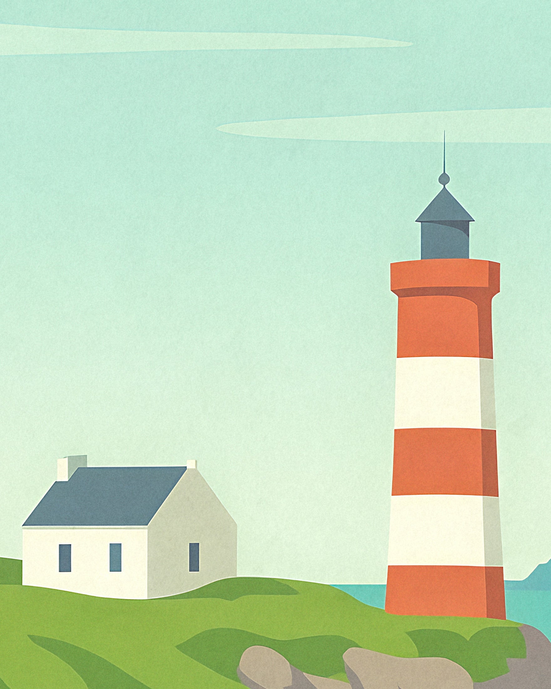 Póster Faro de Brittany - Lámina decorativa de viaje por la costa de Francia