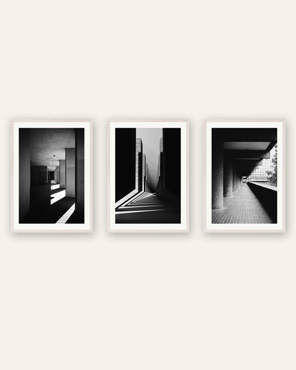 Pósters brutalistas, conjunto de 3: luz y sombra, con marcos de roble blanco