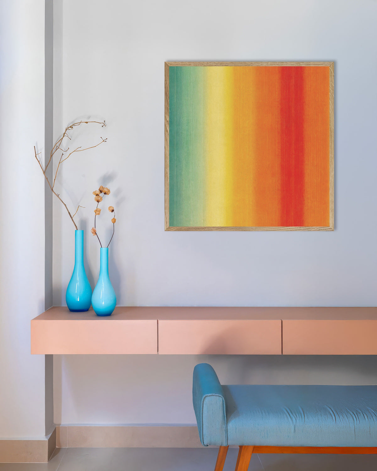Póster con degradado de colores relajantes, con marco de madera natural