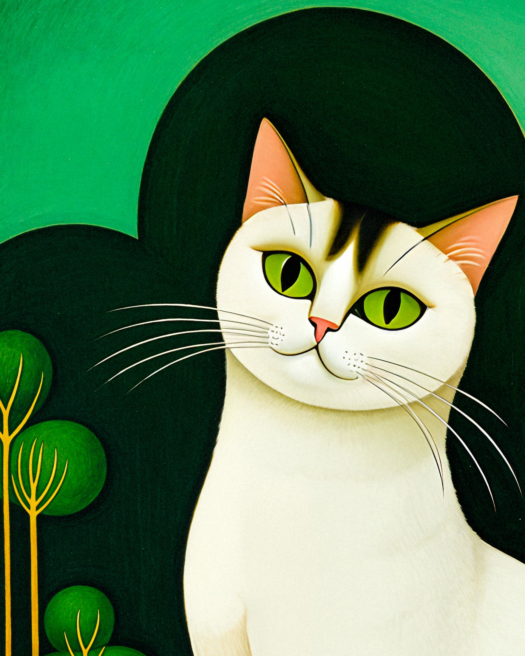 Gato siamés con ojos esmeralda, Arte Naif - Póster