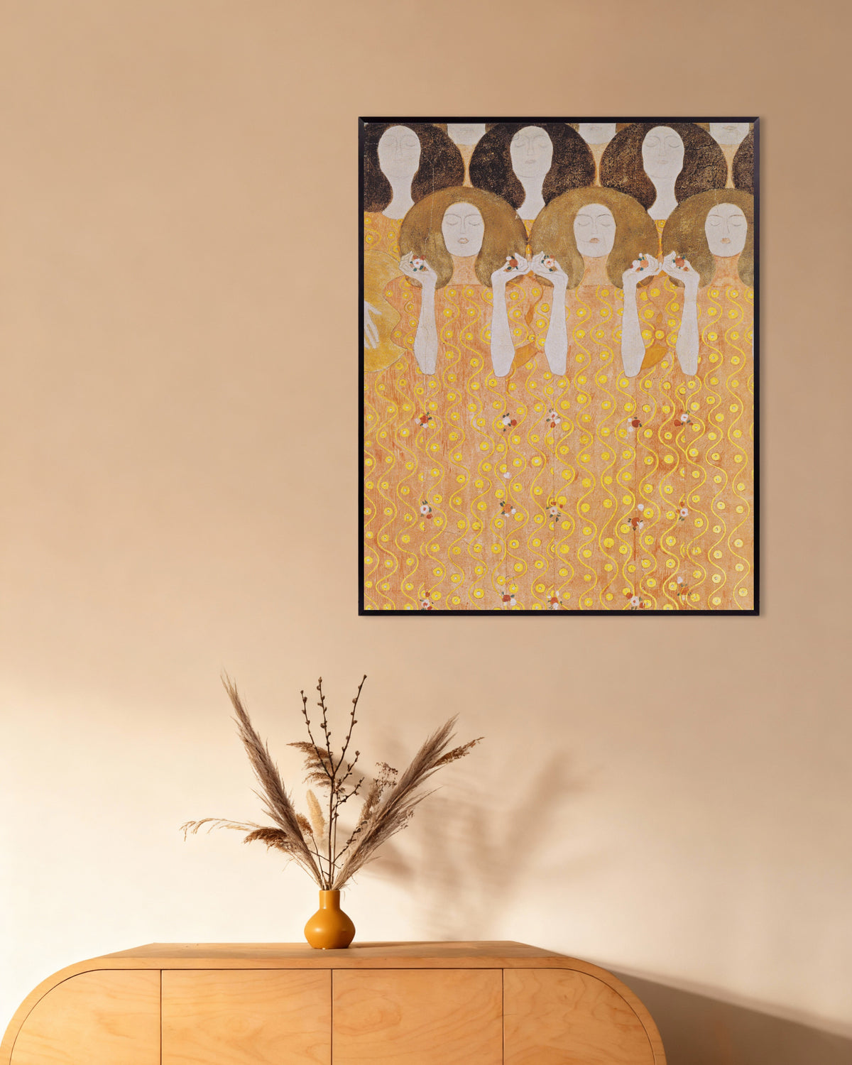 Póster Coro de los ángeles del paraíso, Friso de Beethoven (1902), de Gustav Klimt, con marco metálico