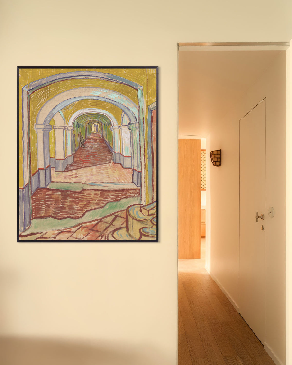 Póster de Pasillo del manicomio (1889), de Vincent van Gogh, con marco metálico