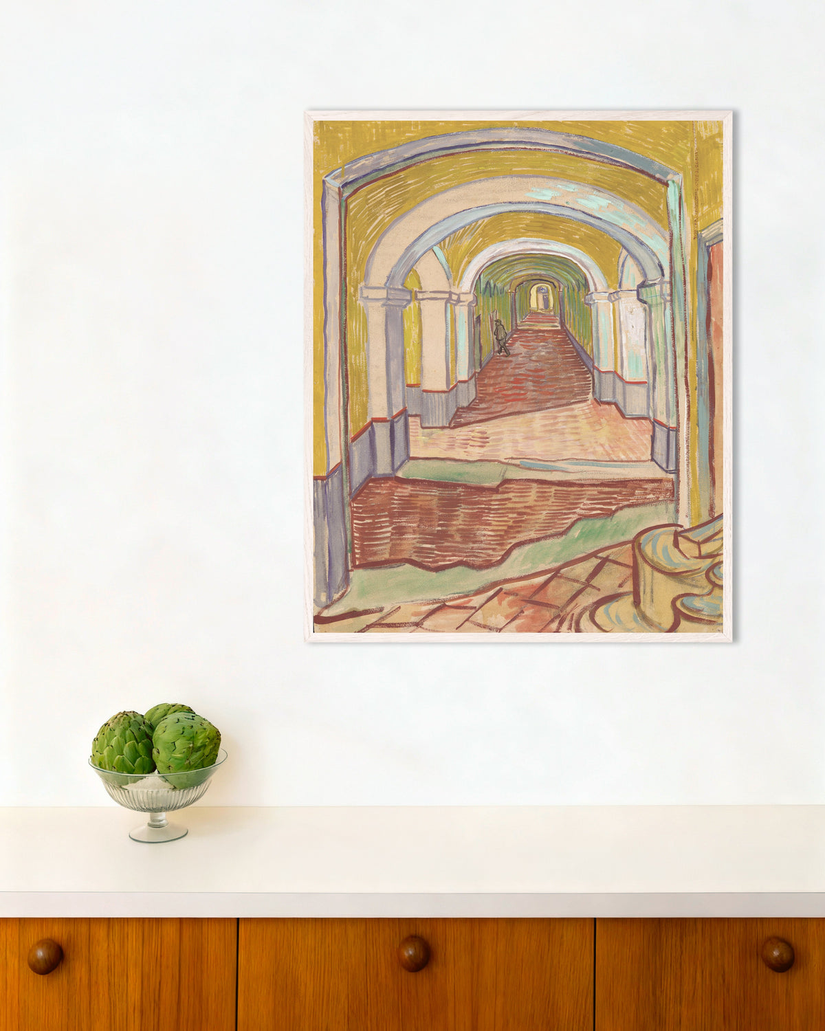 Póster de Pasillo del manicomio (1889), de Vincent van Gogh, con marco de madera blanca