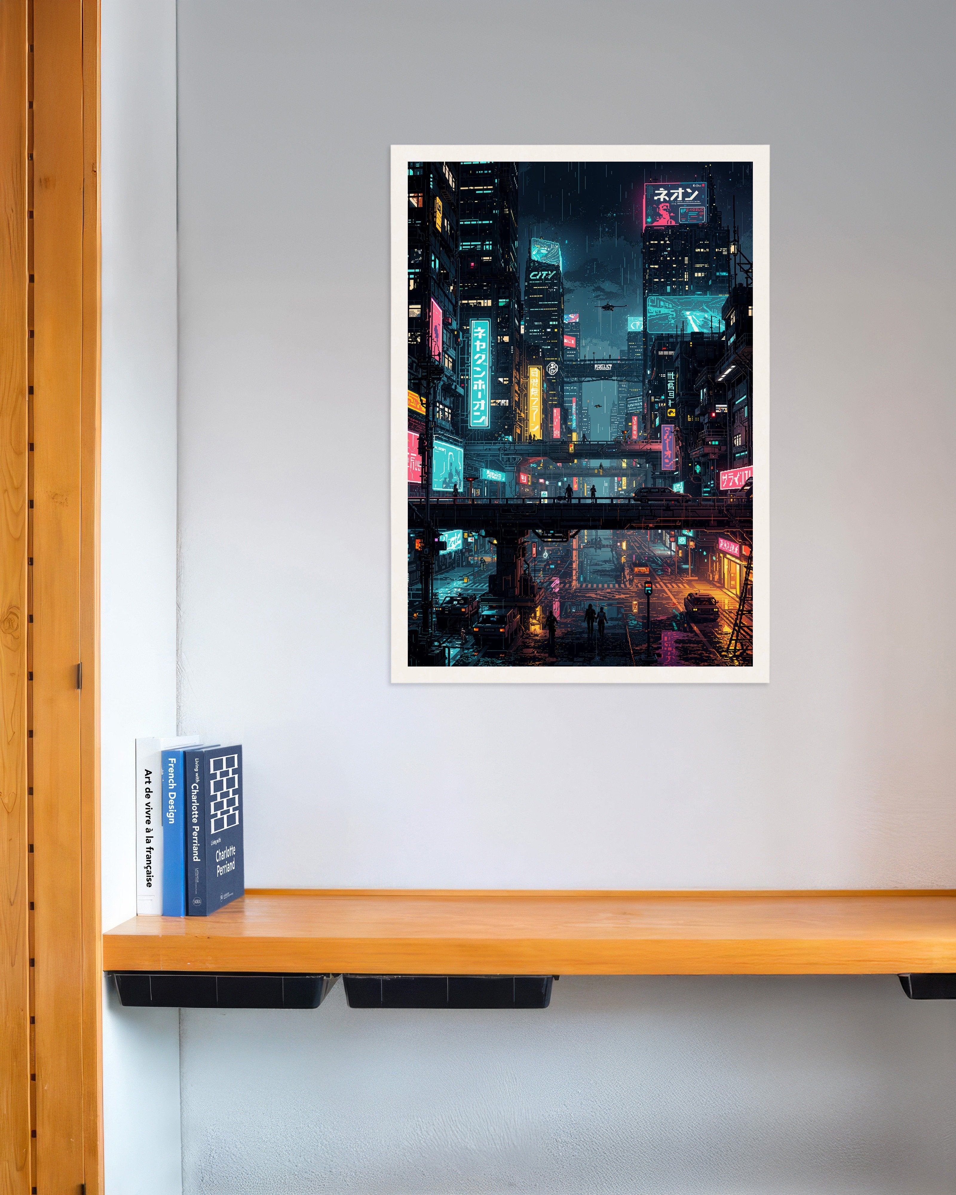 Poster of Cyberpunk Japanese City Pixel Art - Poster