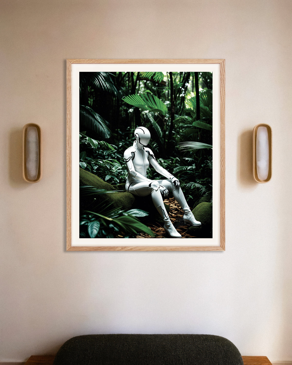 Póster de Cyborg en la espesura de la jungla, con marco de madera natural