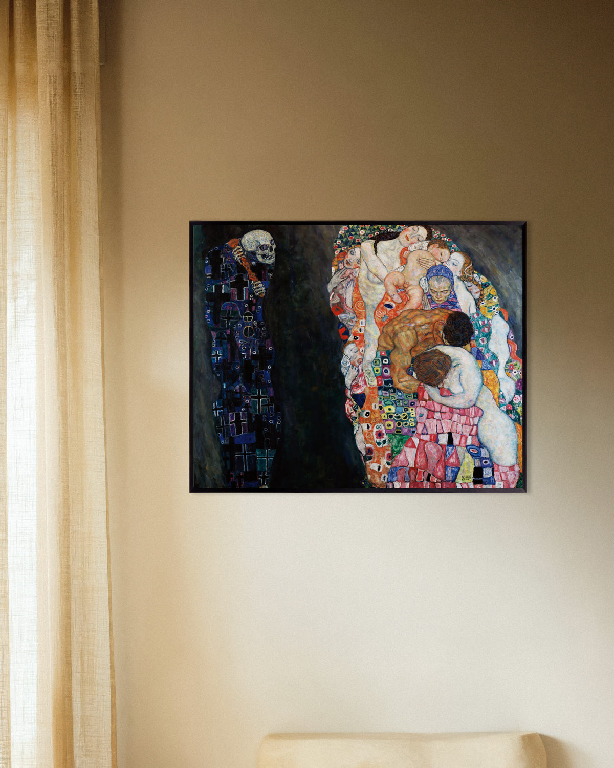Póster Muerte y vida (1910–1915), de Gustav Klimt, con marco metálico