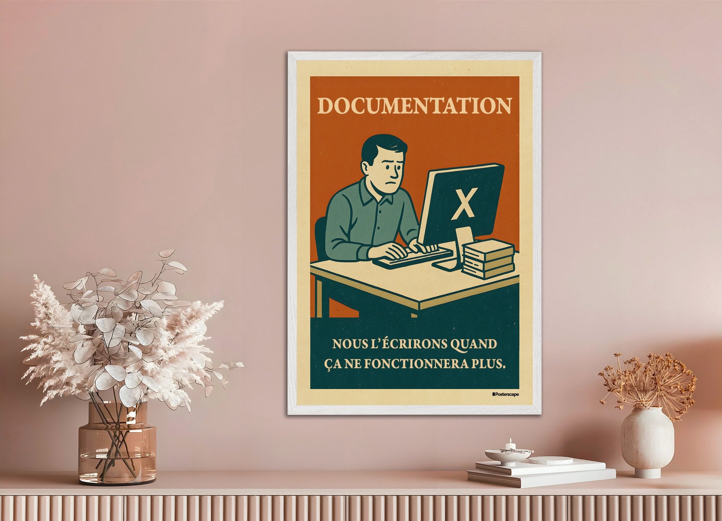 Poster of Documentation - Demotivational Poster, with white wooden frame