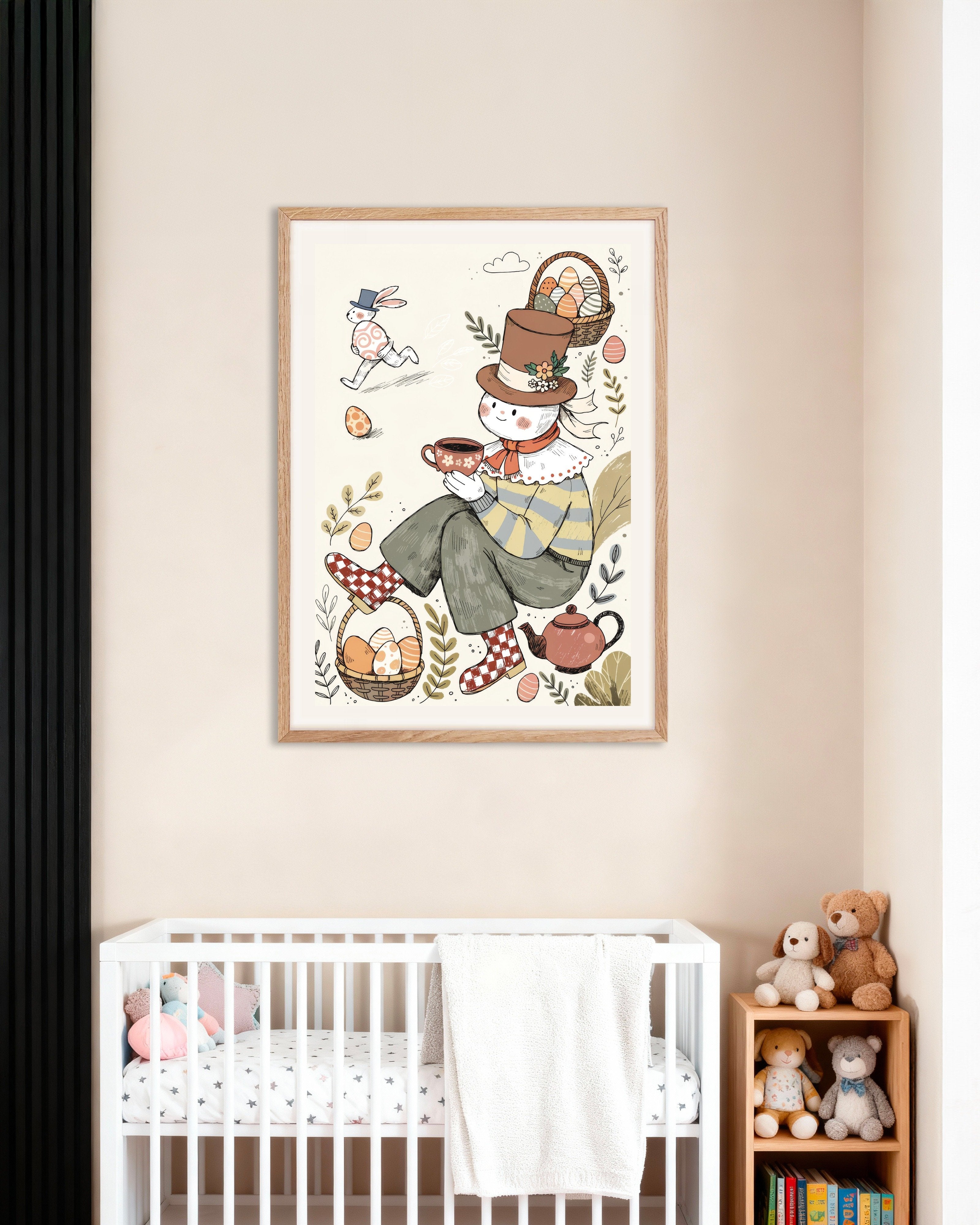 Poster of Easter Tea Break Illustration Poster, with natural wooden frame