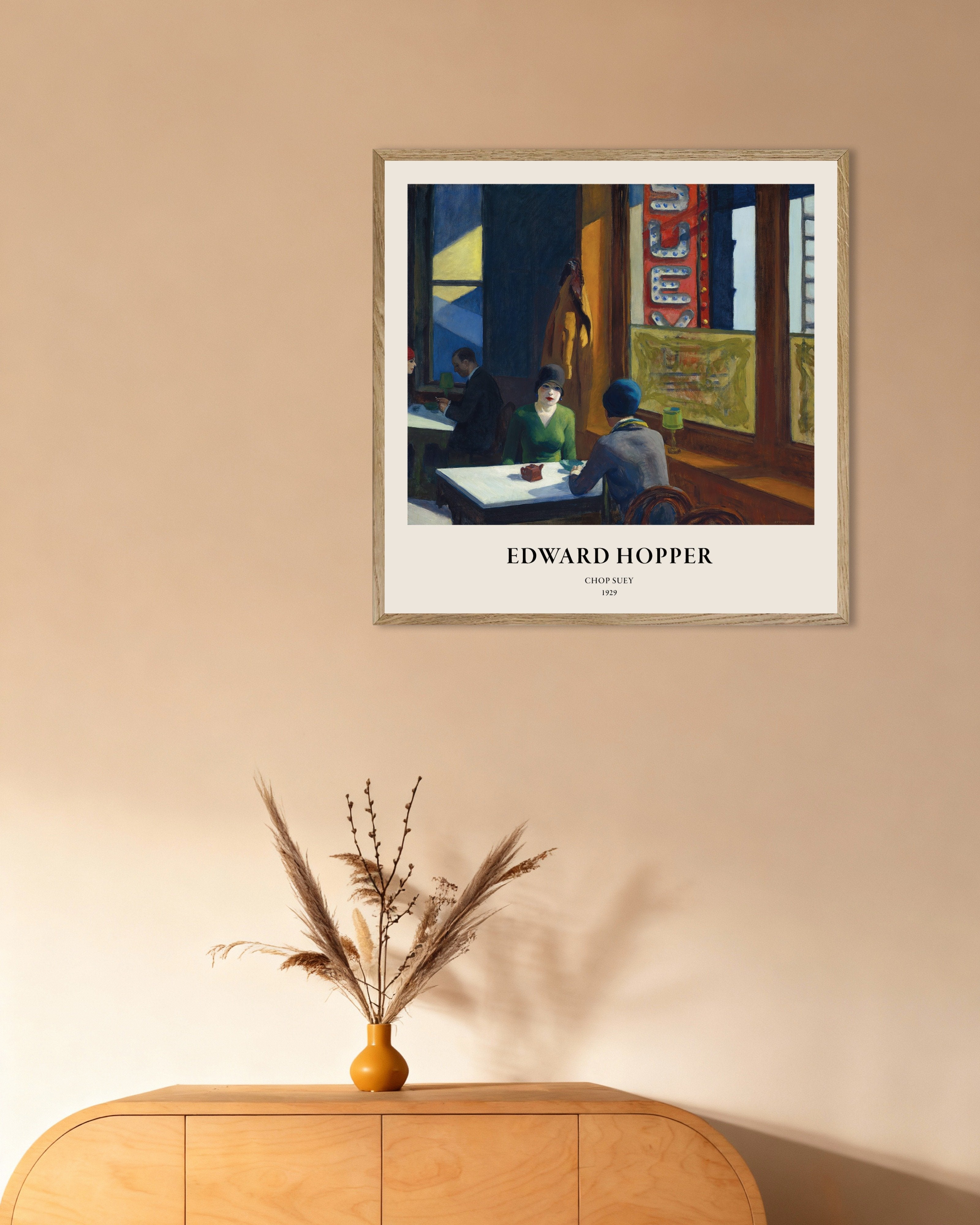 Poster of Edward Hopper Chop Suey art print, with natural wooden frame