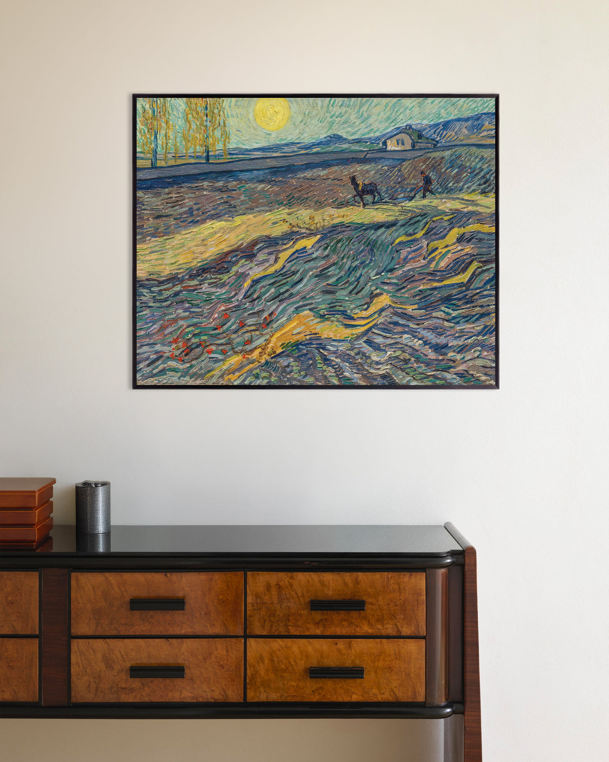 Póster de Campo cercado con labrador (1889), de Vincent van Gogh, con marco metálico