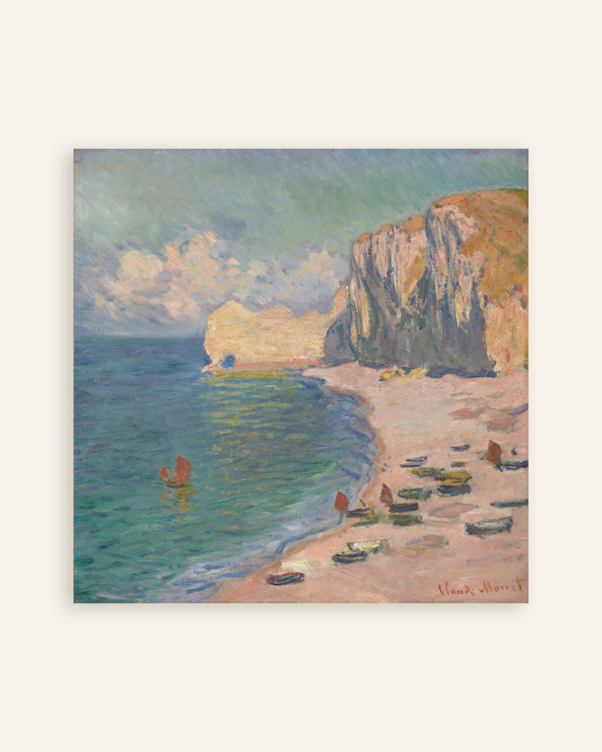 Póster Étretat, la playa y la Falaise d'Amont (1885), de Claude Monet, miniatura
