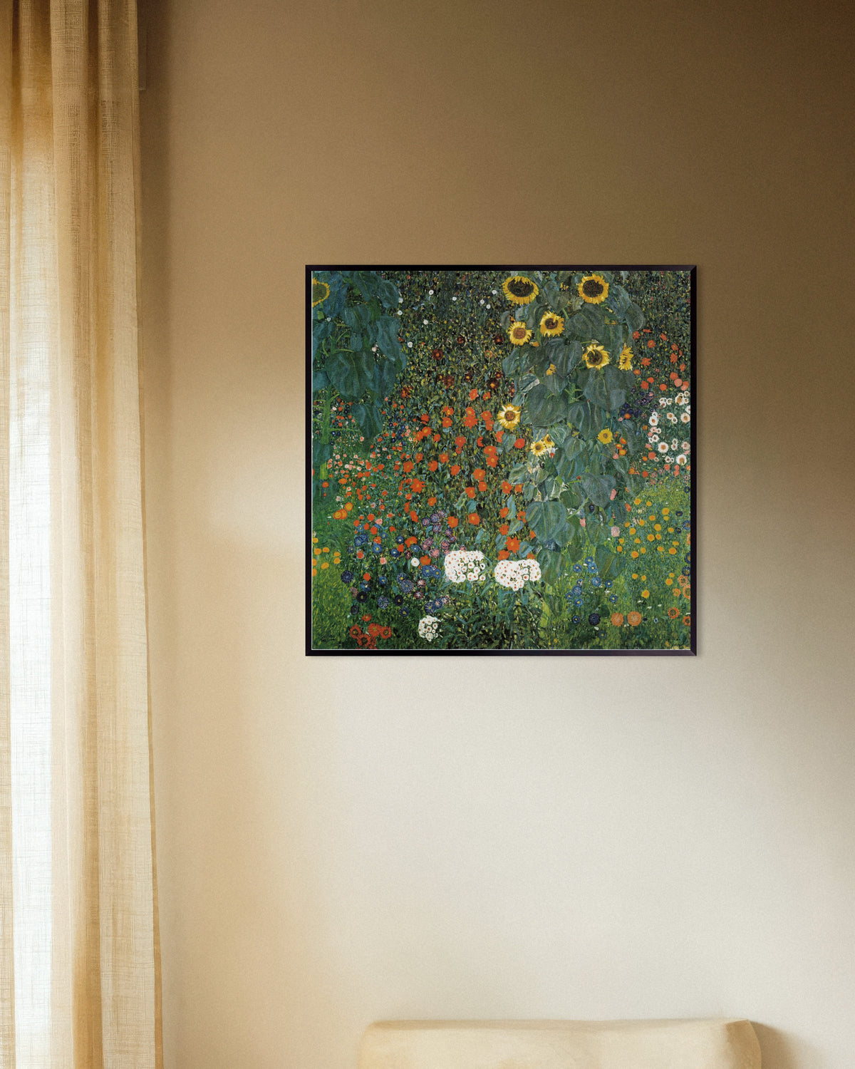 Póster Jardín campestre con girasoles (1907), de Gustav Klimt, con marco metálico