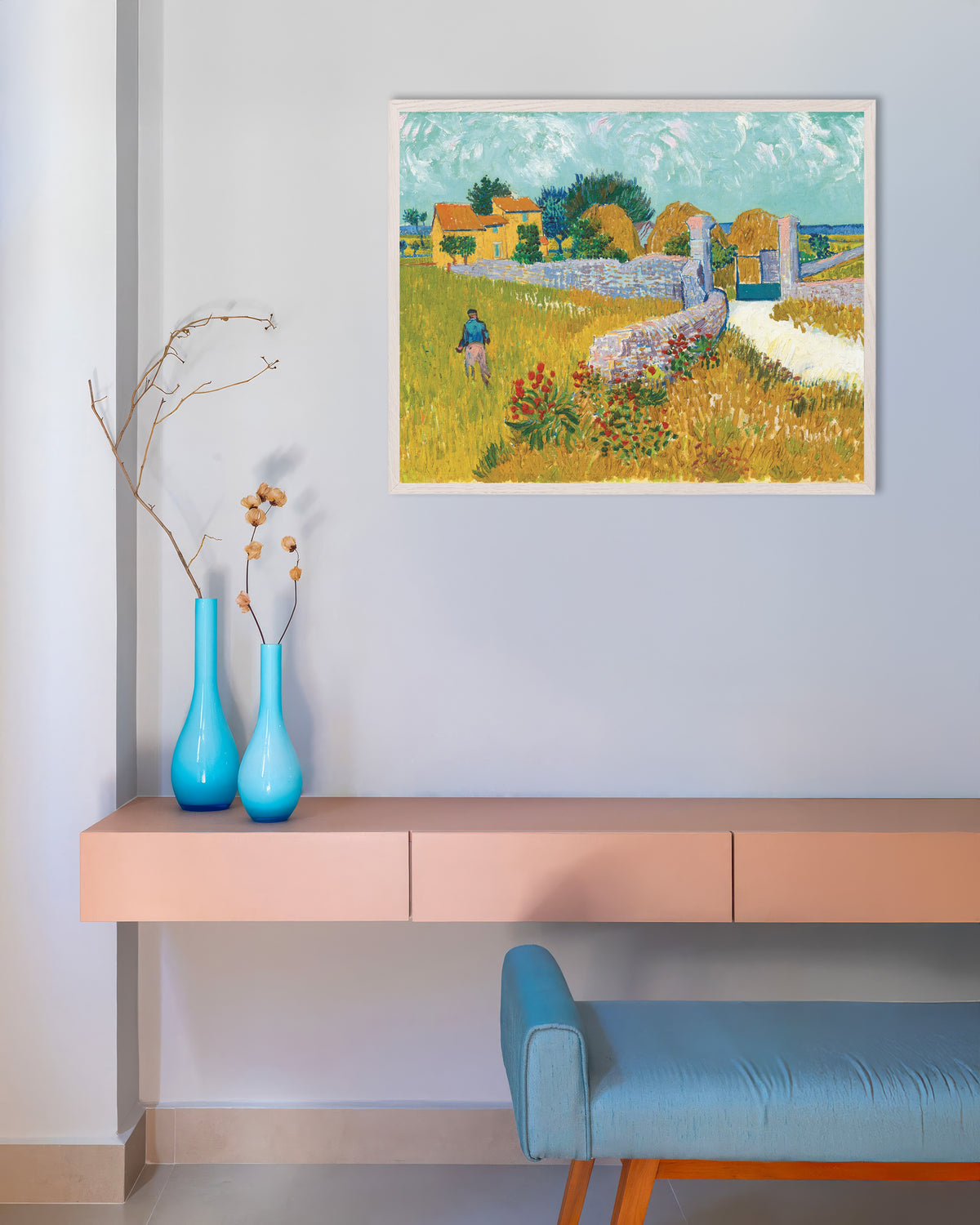Póster de Casa de campo en Provenza (1888), de Vincent van Gogh, con marco de madera blanca