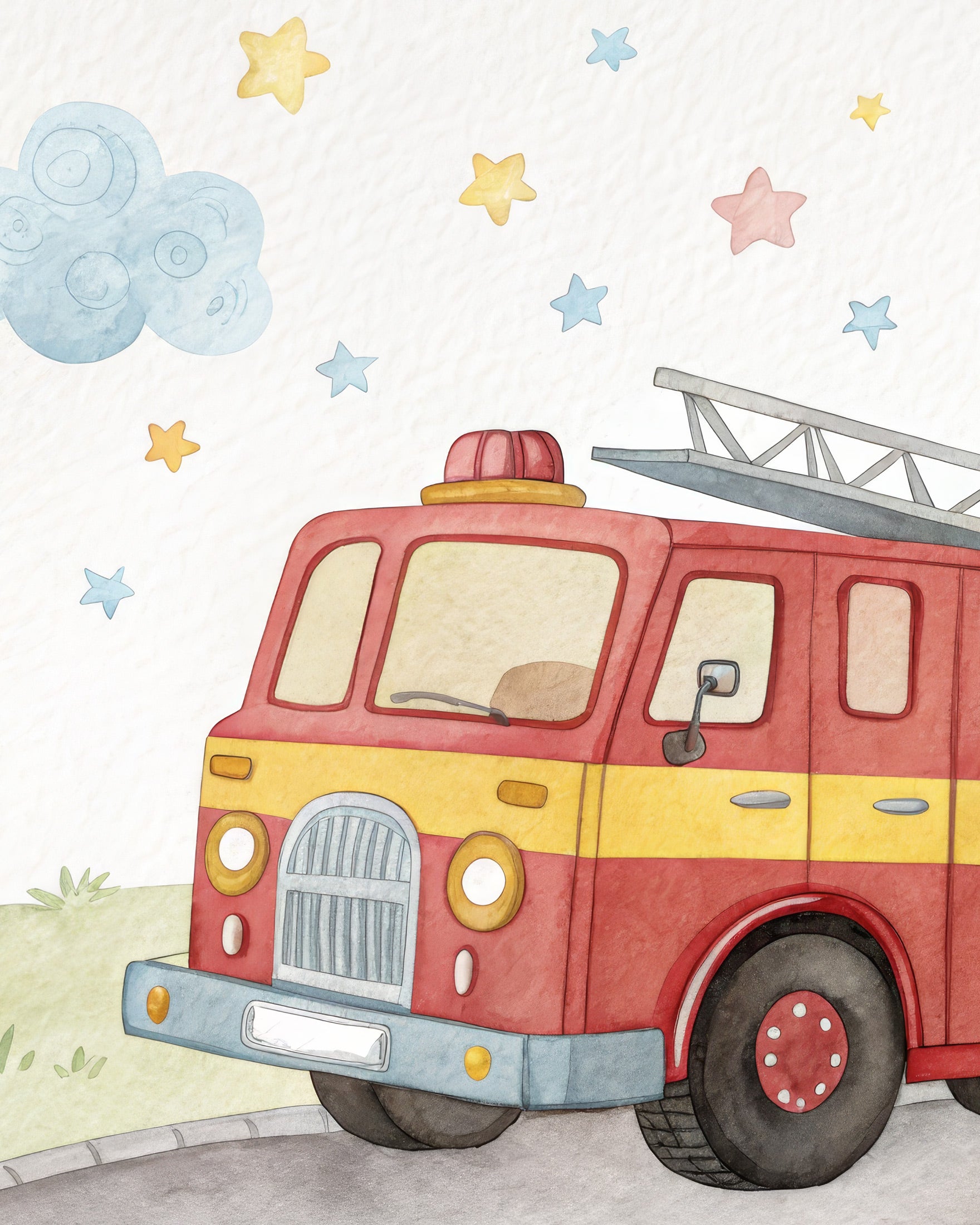 Póster de Camión de Bomberos - Arte de Pared para Cuarto Infantil de Niños