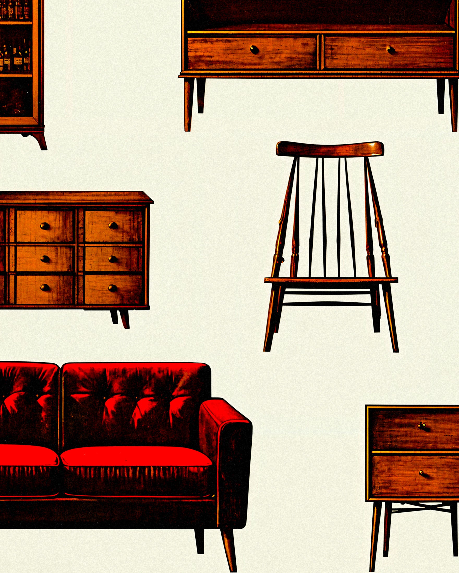 Póster de mercado de pulgas, muebles