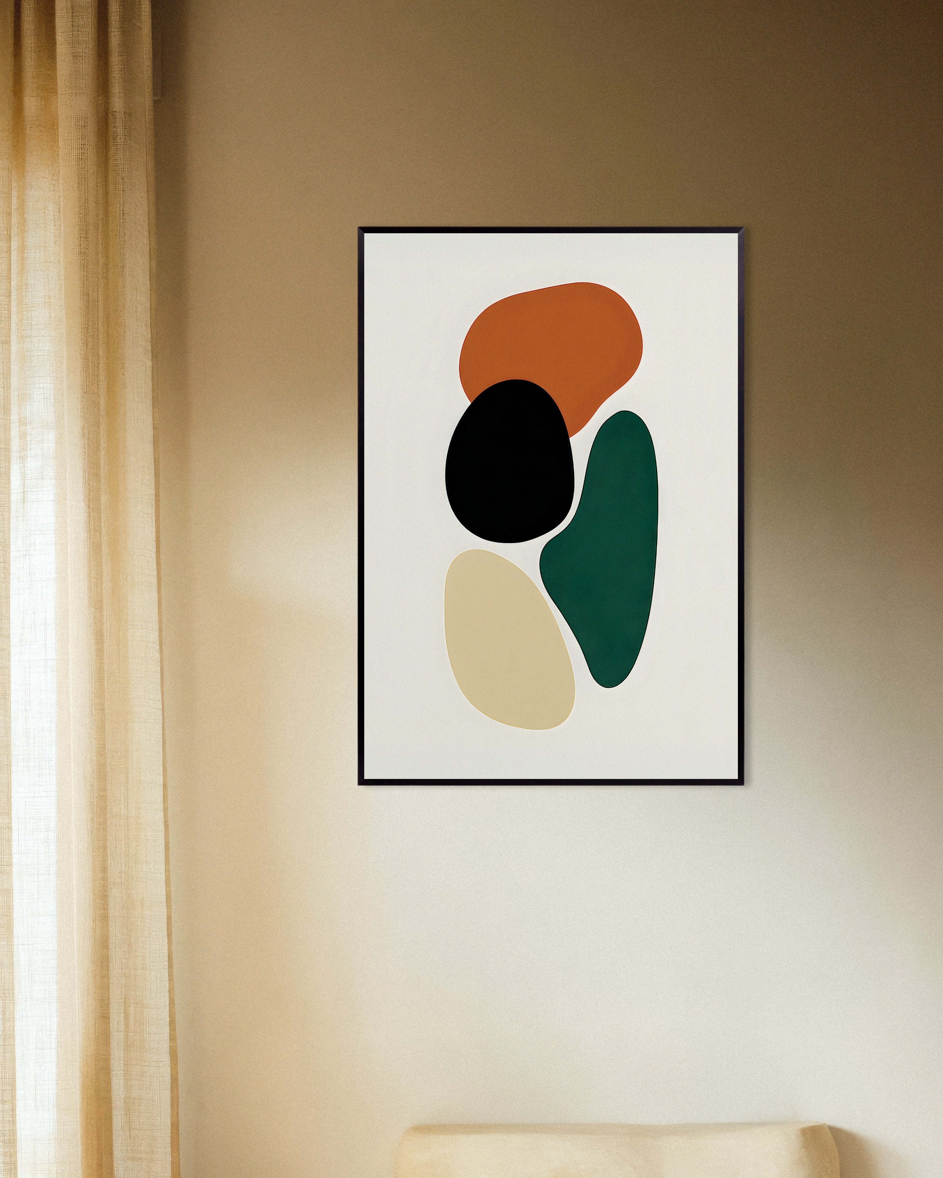 Poster of Four Organic Shapes – Minimalist Abstract Art Print, with metal frame
