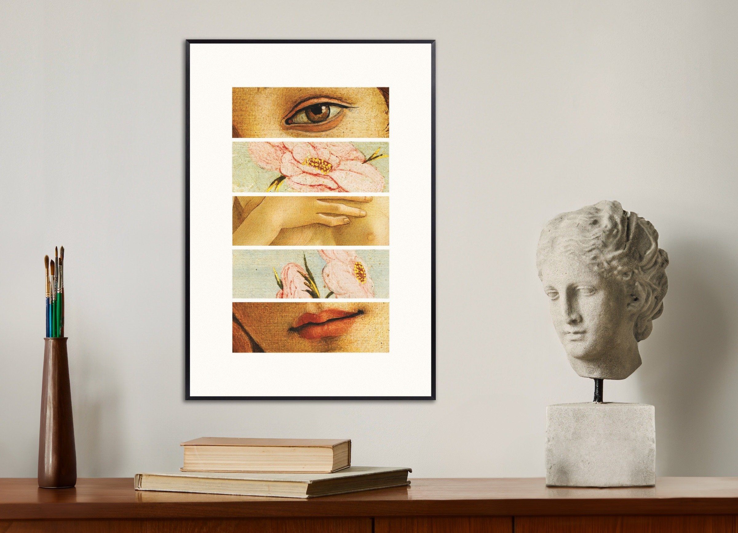 Poster of Fragments of Botticelli’s Venus art print, with metal frame