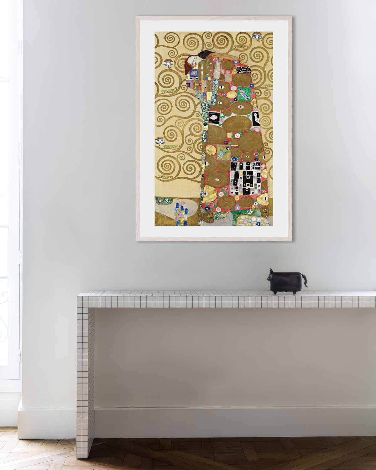 Póster de Cumplimiento, Friso Stoclet (1910–1911), de Gustav Klimt, con marco de madera blanca