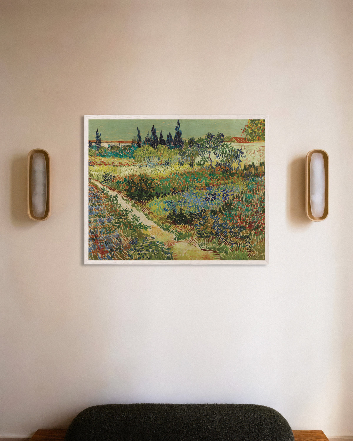 Póster de Jardín en Arlés (1888), de Vincent van Gogh, con marco de madera blanca