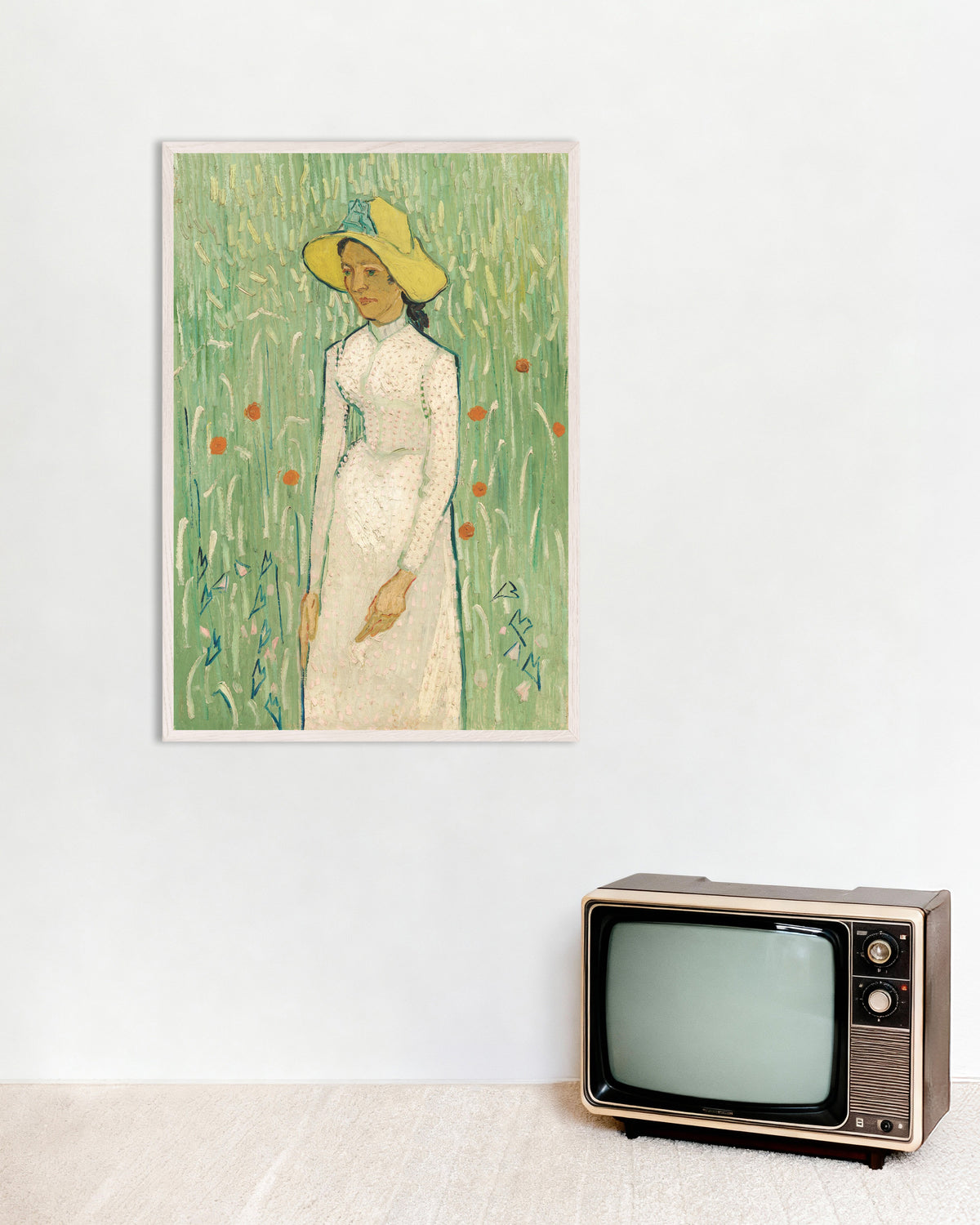 Póster de Chica de blanco (1890), de Vincent van Gogh, con marco de madera blanca